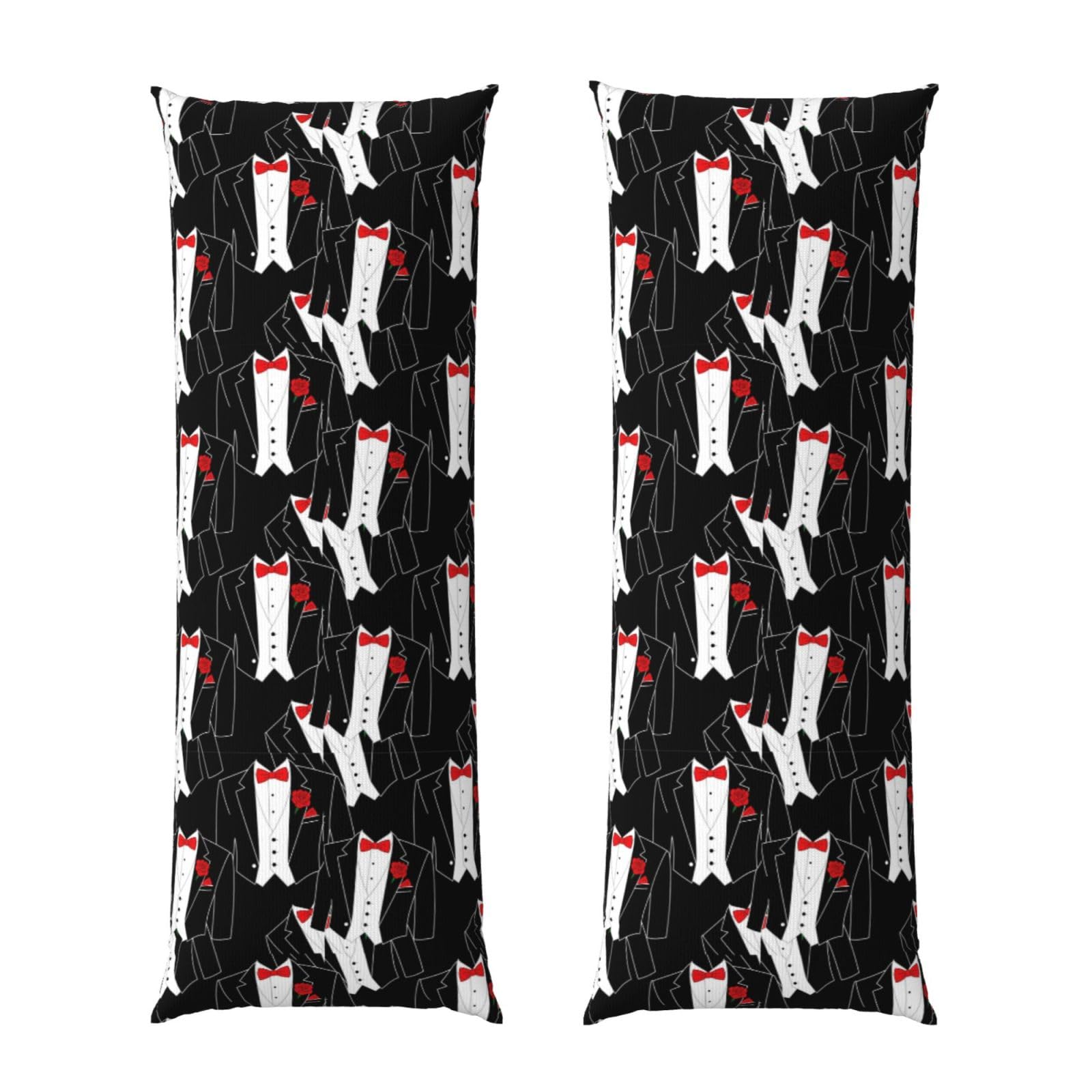 Body Pillow Cover 20x54, Tuxedo Red Rose Black, Decorative Zippered Pillowcase, Soft Cozy Flannel Fabric, Cushion Case for Couch Sofa Bedroom Home Decor