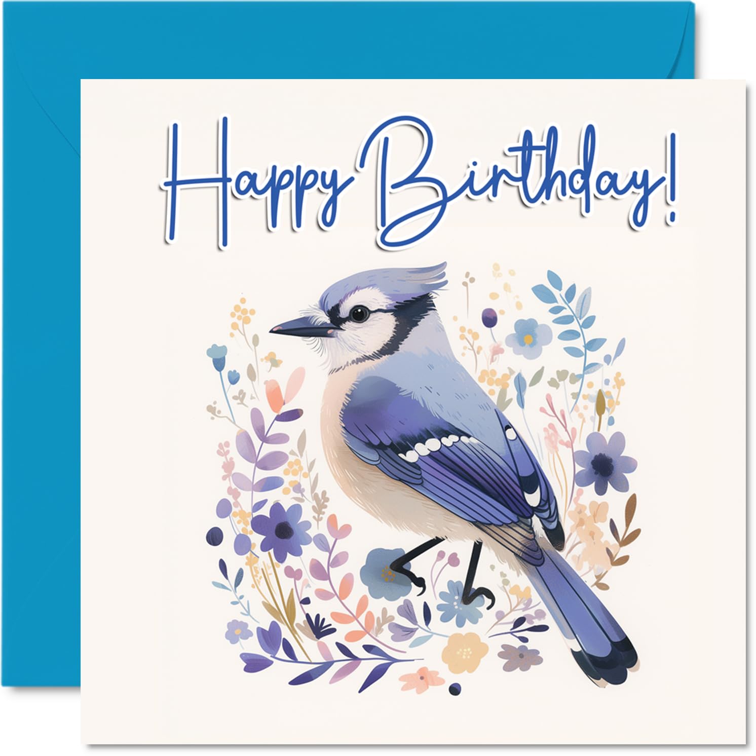 Bluejay Birthday Cards - Floral Birds - Happy Birthday Card for Mum Dad Brother Sister Auntie Uncle Cousin Friend Family Colleague 145mm Bday Greeting Cards