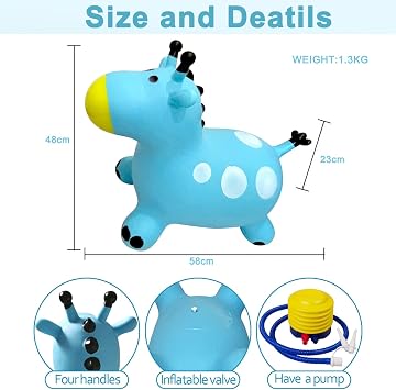 Hopper Animal For Kids,Inflatable Giraffe Hopper Bouncy Ride On Jumping Toys For Boys Girls Toddler Birthday Gift (Blue)