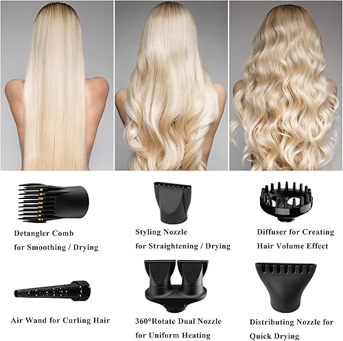 Miniatura 6 de Secador de pelo profesional de salón, secador de iones negativos de oxígeno activo con accesorios para secado rápido para la familia, bajo ruido