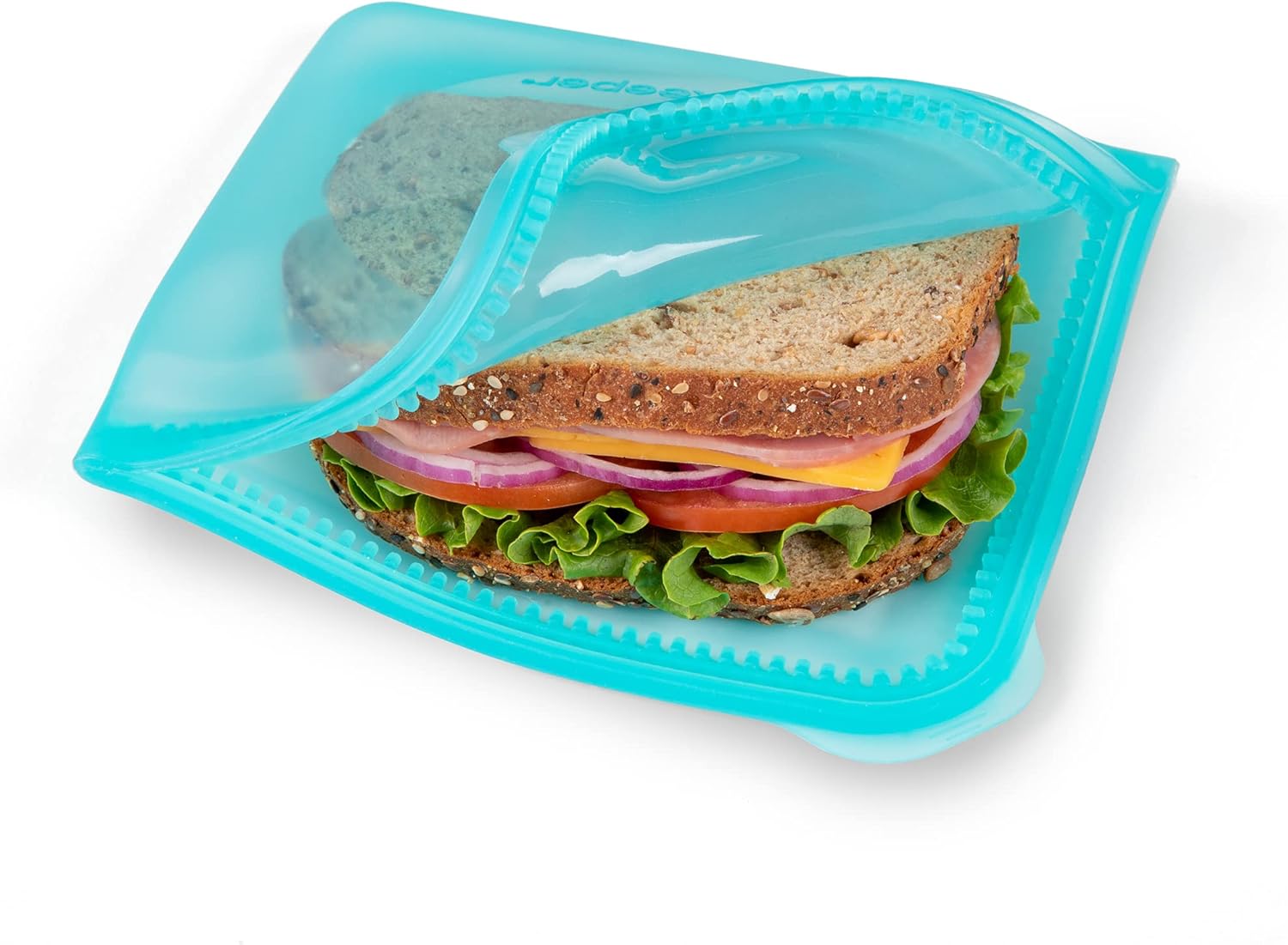 ProKeeper Dual-Zipper 100% Silicone Sandwich Bag, Teal - Reusable and Durable Food Storage Bag - Thumbnail 2