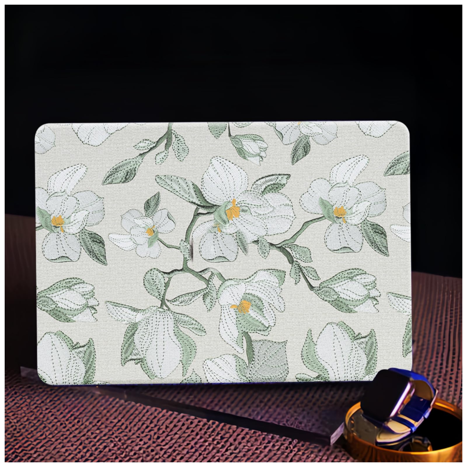 BYCeKe for MacBook Air 13.6 inch Case 2022-2026 M5 M4 A3240 M3 A3113 M2 A2681,Woven Leather Knit Fabric Textured Floral for Mac 13 Hard Shell&Keyboard