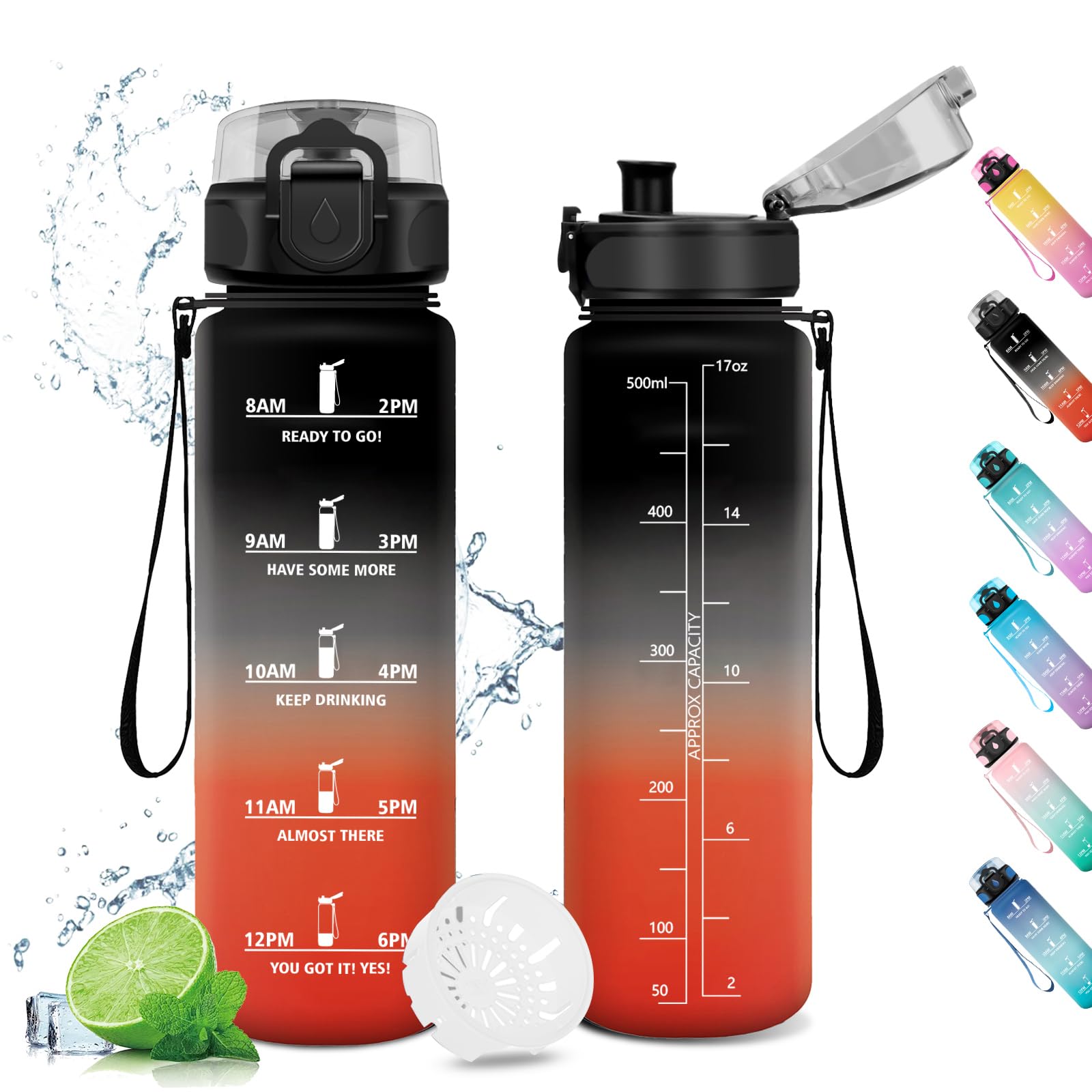KollyKolla 500ml Motivational Water Bottle, Filter Bottle, Leak Proof Water Bottle, Kids Water Bottle, Sports Water Bottle with Motivational Time Indicator for Sports, Camping, Yoga