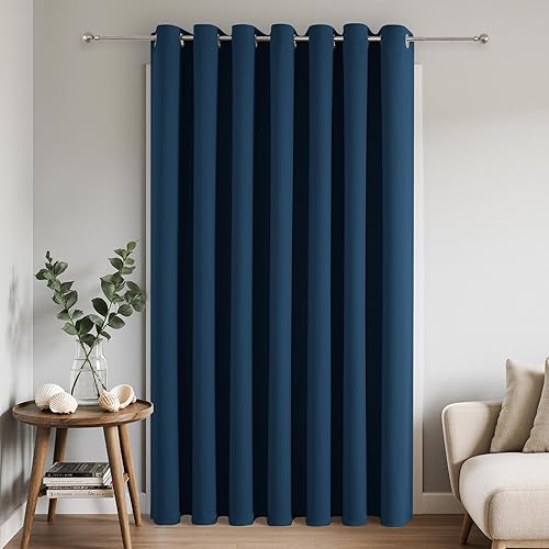 Joydeco Blackout Patio Sliding Door Curtains 84 Inches Long, Grommet Privacy Room Divider Curtains, Extra Wide Thermal Blackout Drapes for Bedroom Living Room (Navy Blue, 100Wx84L, 1 Panel)