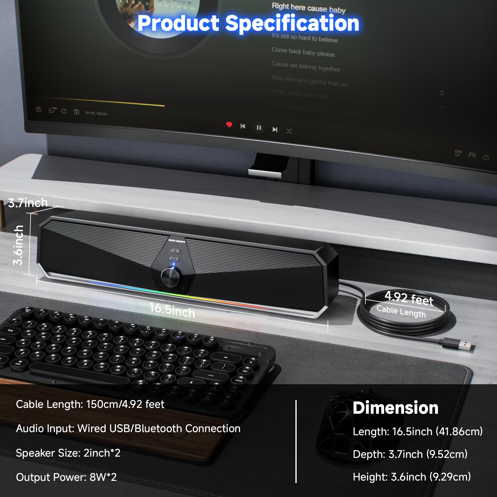 Senzer CS30 Altoparlante per Computer 2.0 Alimentazione USB Casse PC Stereo Sound Altoparlante Bluetooth per Giochi per PC,Computer,Desktop(No jack da 3,5 mm)