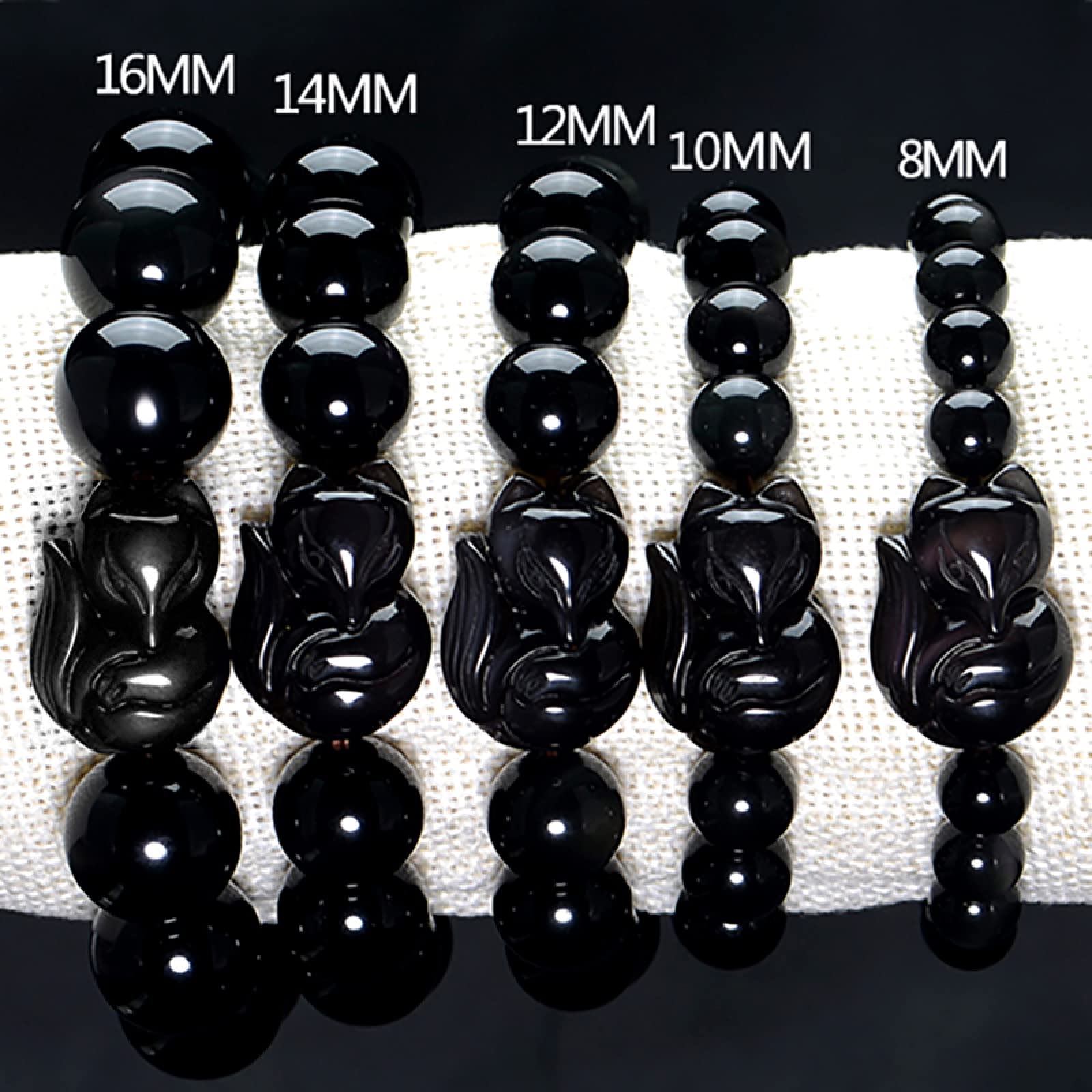 Jewboo Bracciale con volpe ossidiana nera in quarzo rutilato con cristalli curativi elastici per gioielli da donna