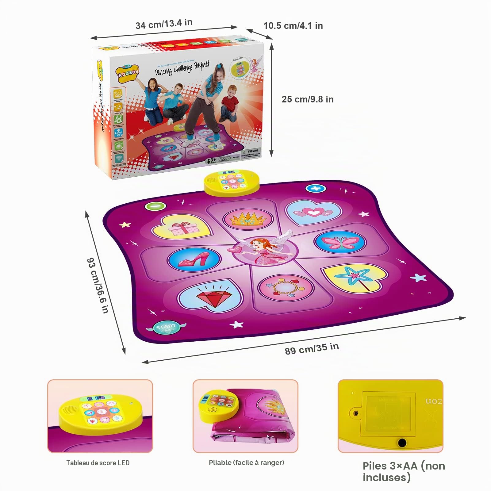 Rodzon Tapis de Danse Musical Enfants 3-8 Ans, avec Affichage LED, Création de Chansons et Musique Intégrée, Cadeau Anniversaire Noël Garçons Filles