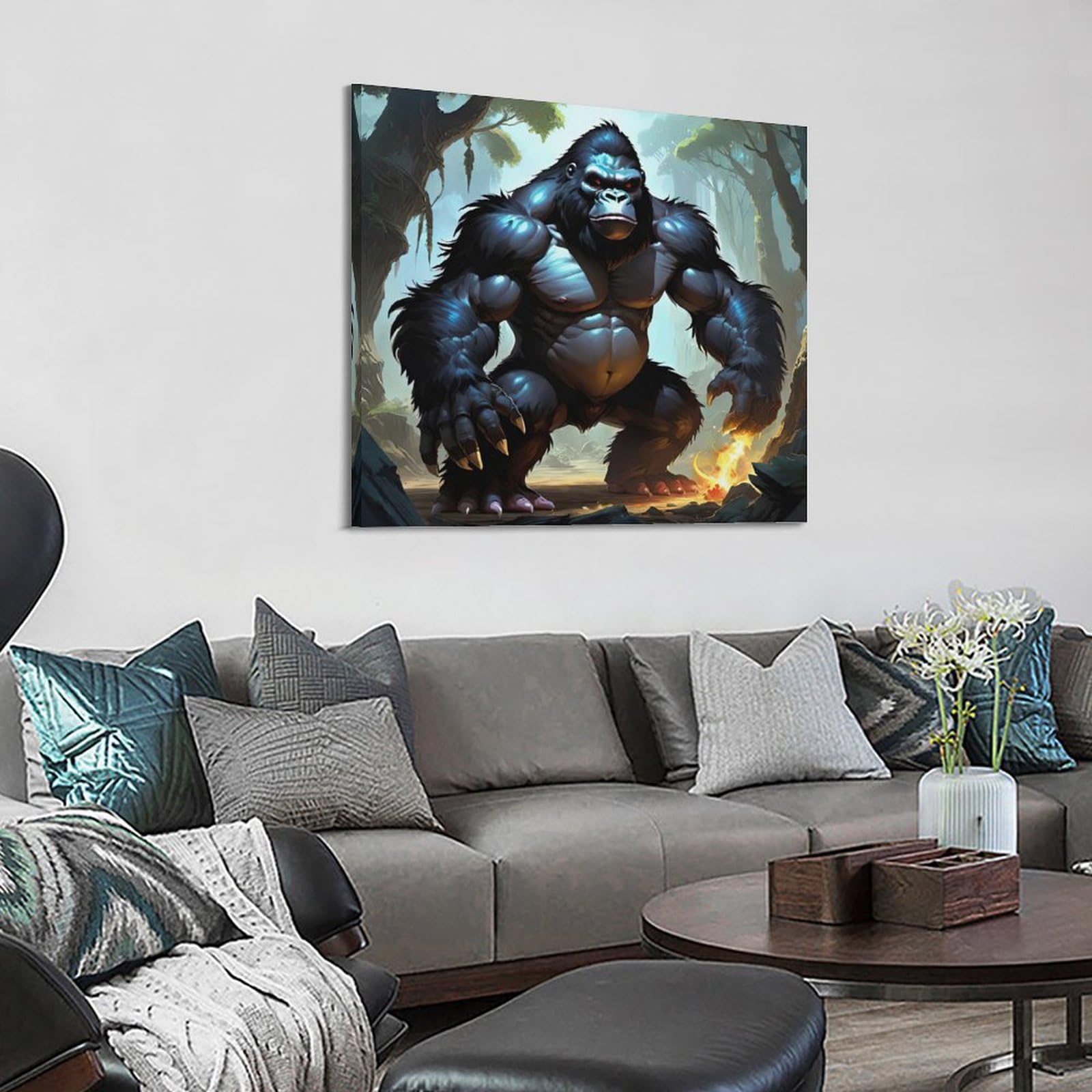 XFUHB Poster con animali selvatici a forma di scimpanzé gigante, decorativo, su tela, stampa moderna, per camera da letto, per camera da letto, 60 x 60 cm