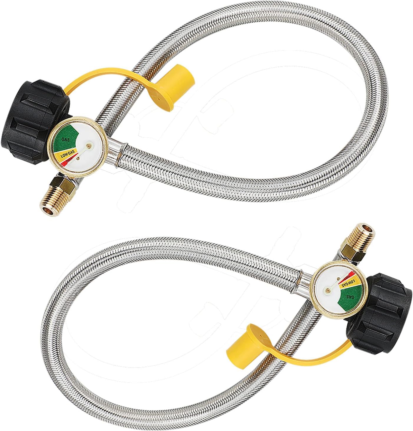 20 Inch RV Propane Hose with Gauge, 2 Pack RV lp Gas Propane Hose Replacement for Two-Stage Regulator, Stainless Steel Braided with 1/4" Male NPT & QCC Type1 Inlet (20in)