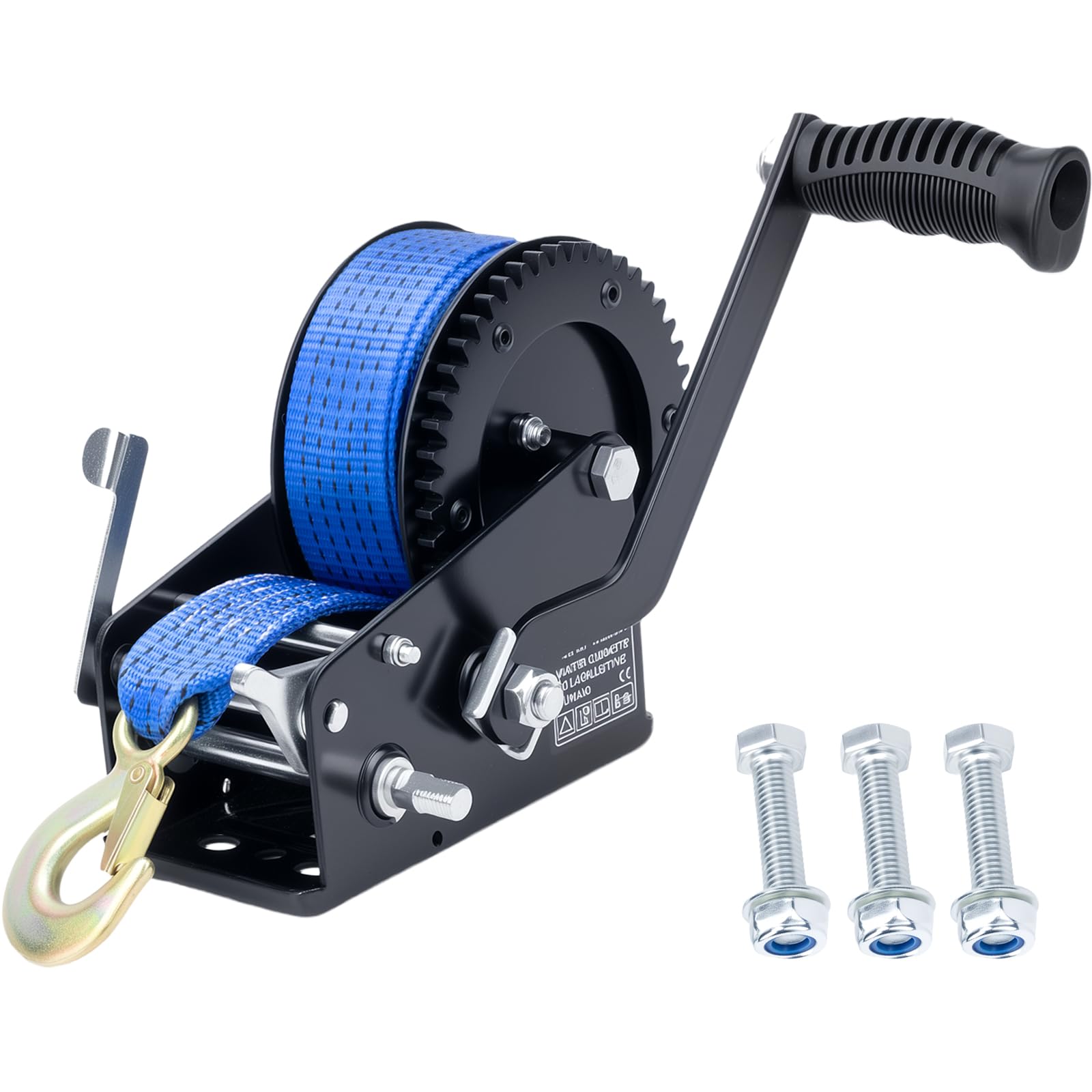 RVSNAIL 3500LBS Heavy Duty Boat Trailer Winch with 32FT Strap, 2-Way Ratchet, 4:1/8:1 Gear Trailer Winch, Portable Hand Crank for Boat, Truck, Trailer, RV, ATV, Jet Ski