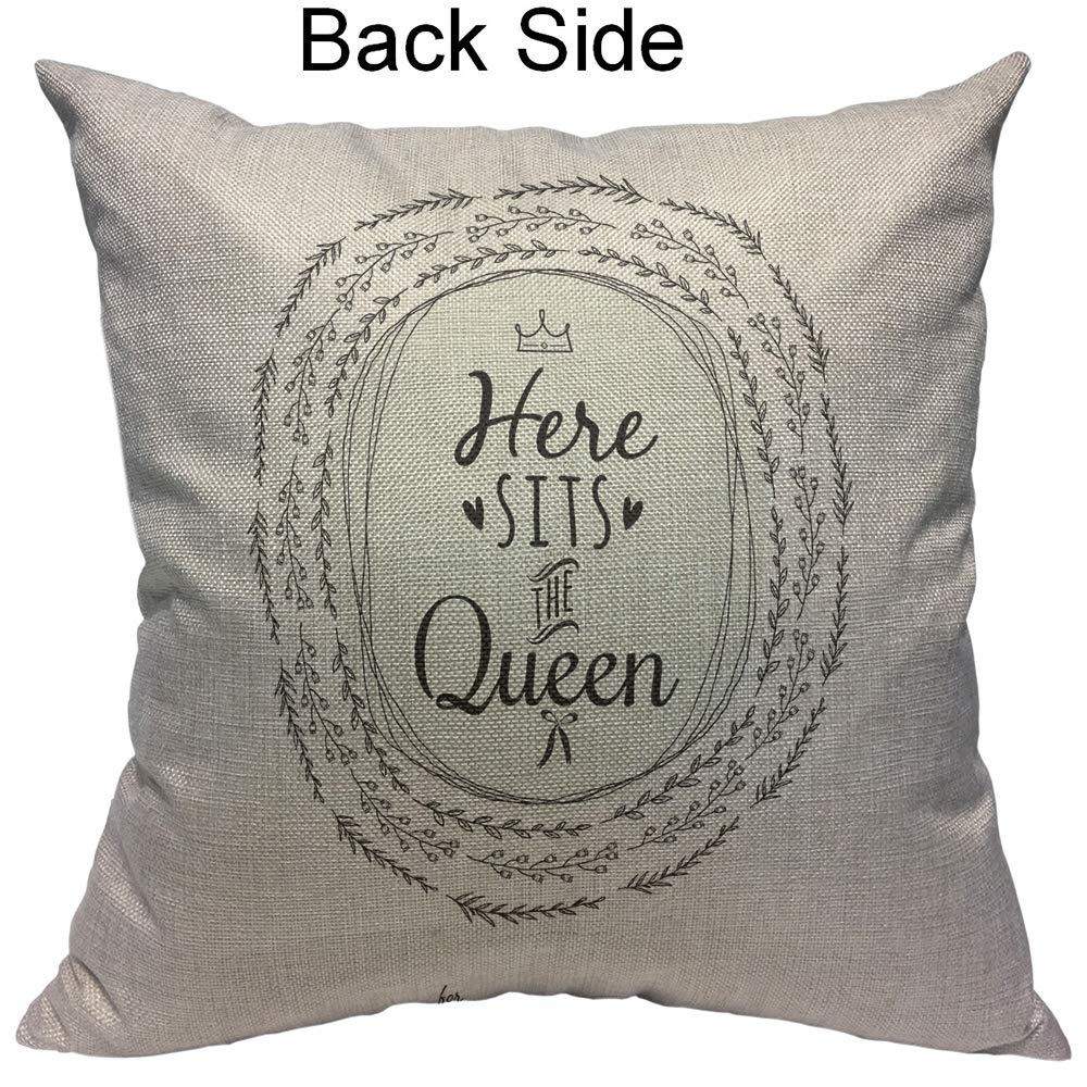 Mugod Here Sits The Queen Decorative Pillow Case Crown Heart Bowknot Flowers Wreaths Leafs Throw Pillow Cover Home Decor Cotton Linen Square Cushion Cover for Couch Bed Sofa 18X18 Inch