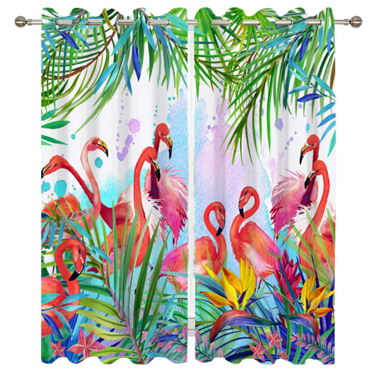 Mimihome Blackout Curtains for Bedroom, Tropical Leaves Flamingo Grommet Top Curtains Window Treatment Drapes Living Room Nursery,2 Panels, 42X63 Inches, Pink Green
