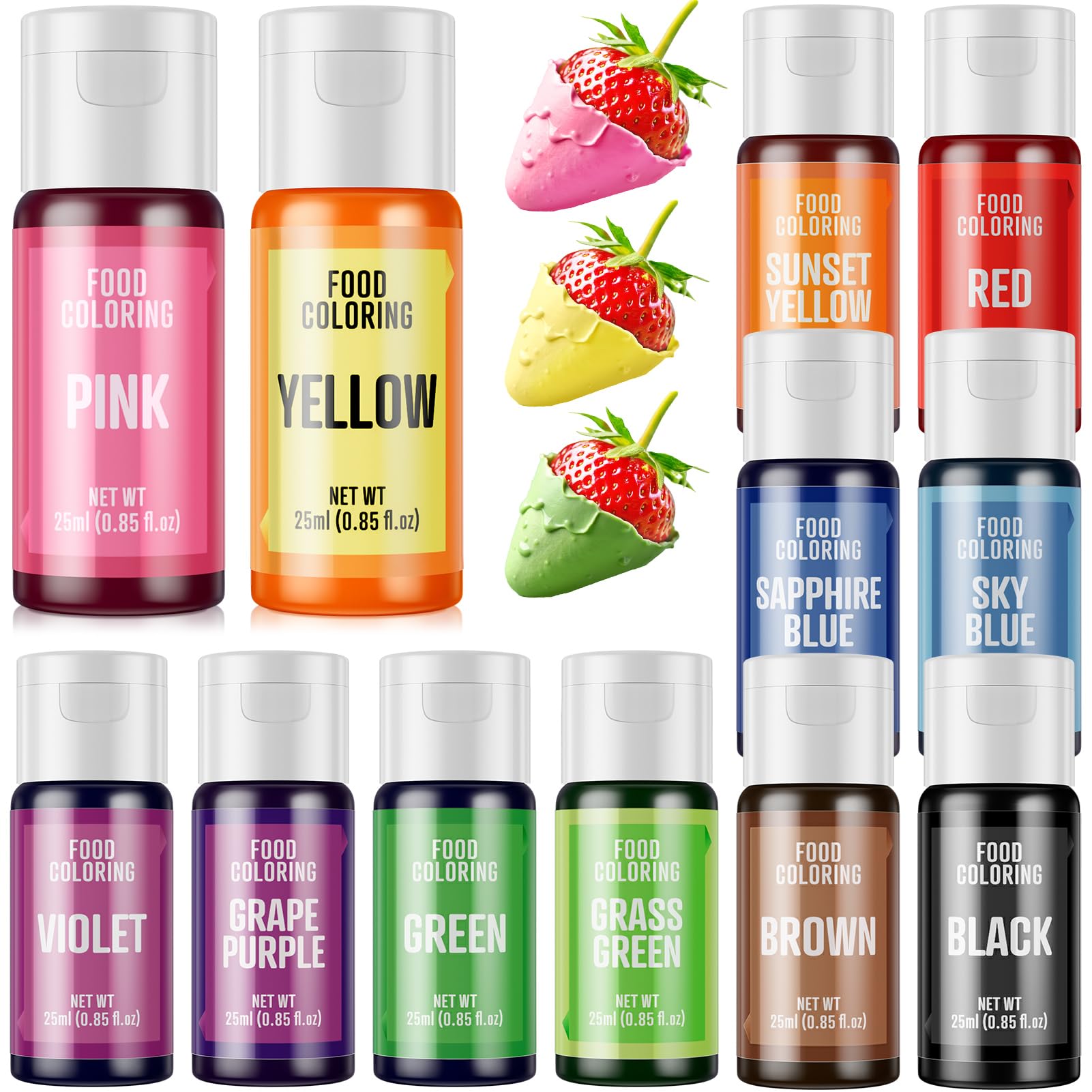 Food Coloring Set - 25ml X12 Color Food Grade Vibrant Food Dye Tasteless Liquid Color for Cake Decorating, Baking, Easter Egg, Icing, Fondant, Cooking, Slime Making - 0.85 fl.oz/Bottles