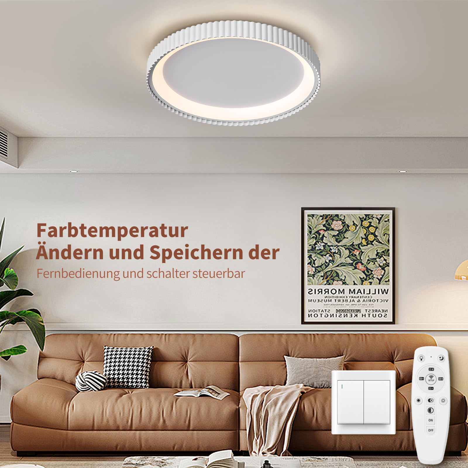 LED Dimmbar Wohnzimmer Deckenleuchte Schlafzimmerlampe mit Nachtlicht Funktion, 36W Deckenlampe für Schlafzimmer, Wohnzimmer, Büro,Esszimmer, Küche 50cm