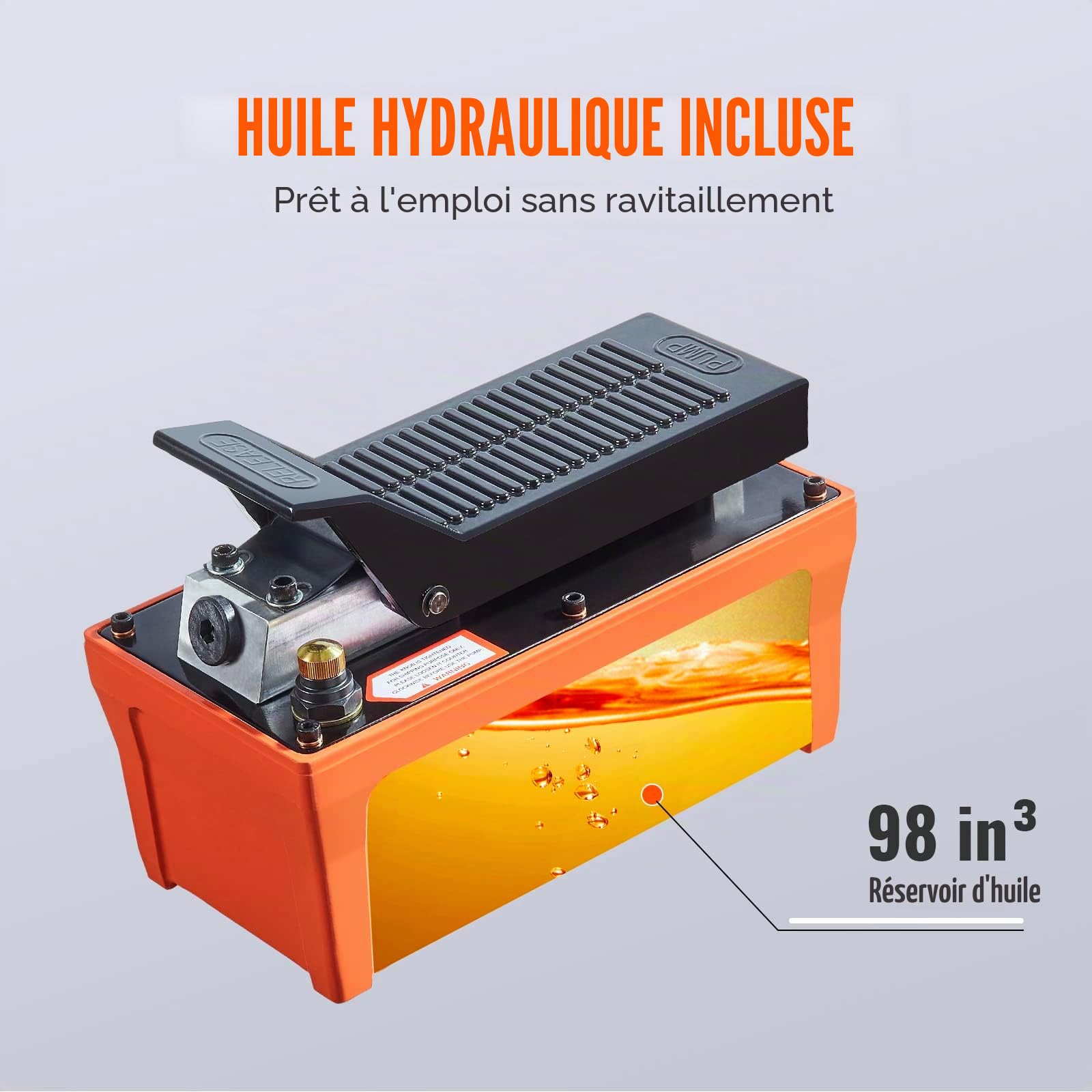 VEVOR Pompe Hydraulique à Air 700 bar Pompe Hydraulique Pneumatique à Pied Capacité du Réservoir 1,6 L Sortie d'Huile 0,95 cm Entrée d'Air 0,64 cm Tuyau 2 m pour Carrosserie Postes de Traction, Orange