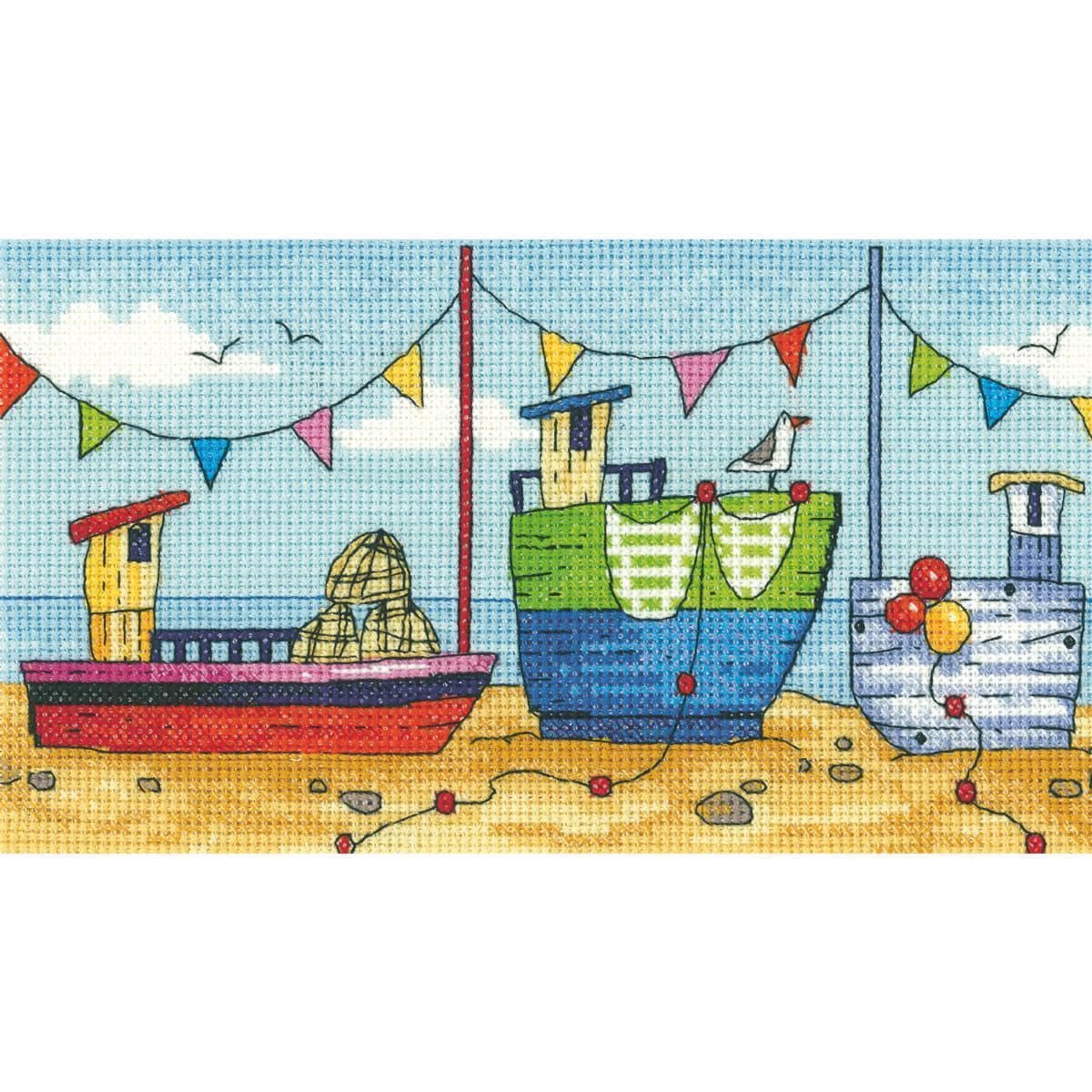 Heritage Crafts Cross Stitch Kit - By The Sea - Boats