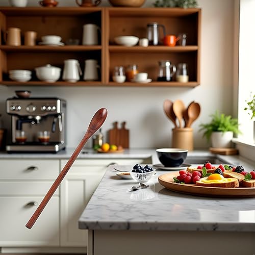 Miniatura 7 de Cuchara de miel, cucharas de madera, cuchara de mango largo, cuchara de café, cucharas de té, cucharas de cocina para cocinar accesorios de café, 6