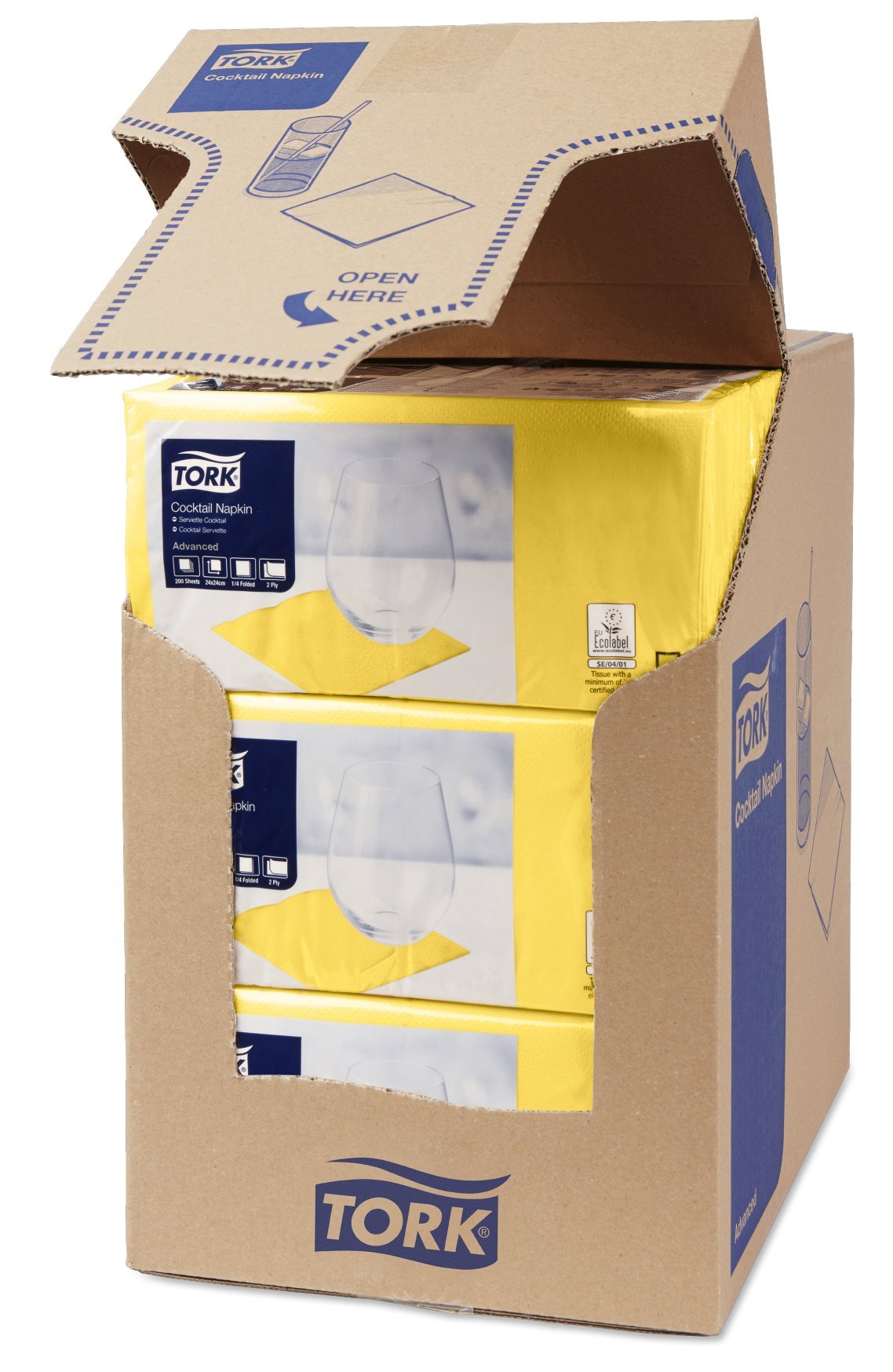 Tork 477823 Serviettes Cocktail Advanced couleur jaune / 2 plis - 24cm x 23,8cm - 12 x 200 serviettes