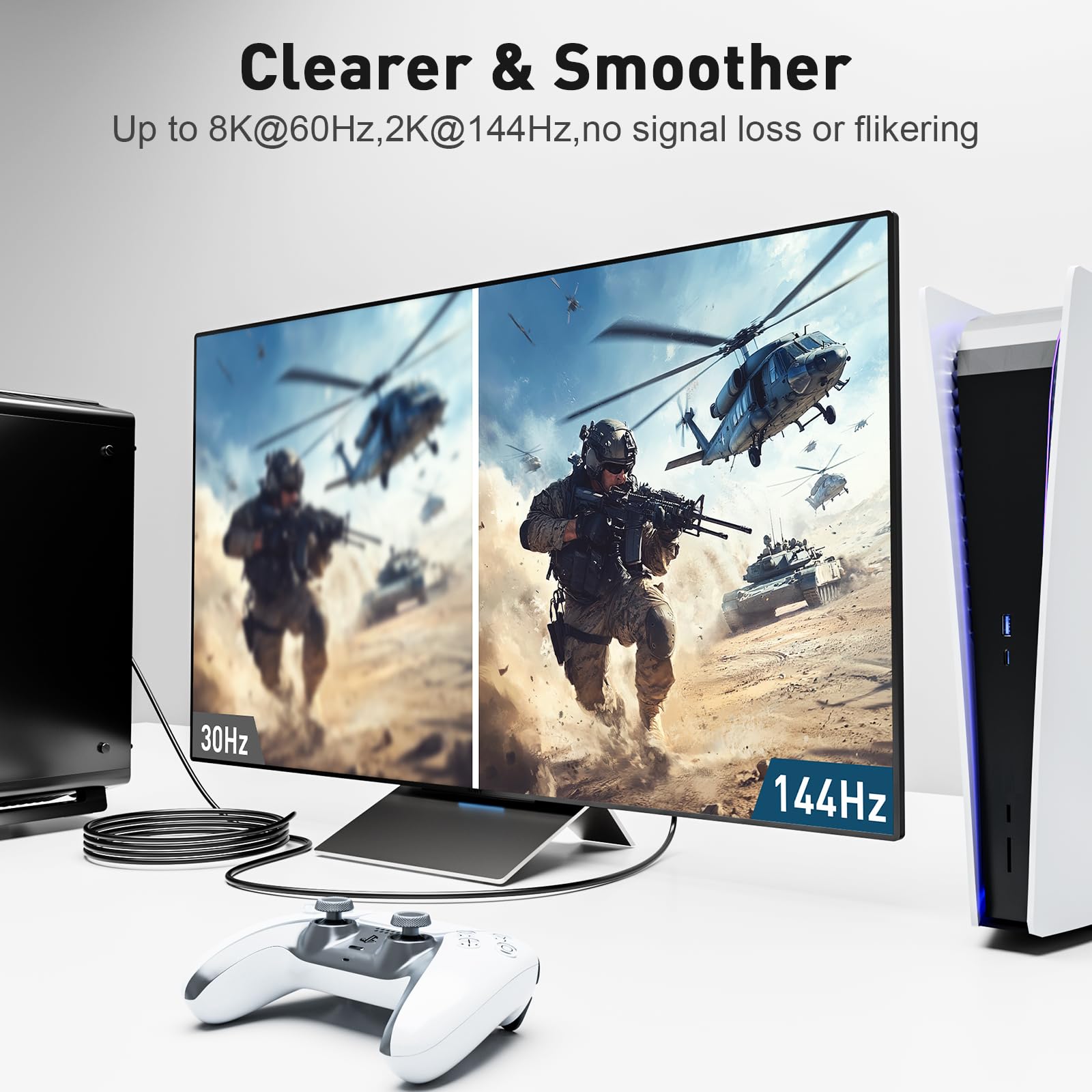 8K HDMI Glasfaserkabel 10M, Stahlpanzerung Optisch HDMI 2.1 Kabel 48Gbps Ultra High Speed 8K@60Hz 4K@120Hz Dynamic HDR eARC Dolby HDCP 2.2&2.3 für HDTV/Projektor/Heimkino/TV-Box/Gaming-Box/PS5