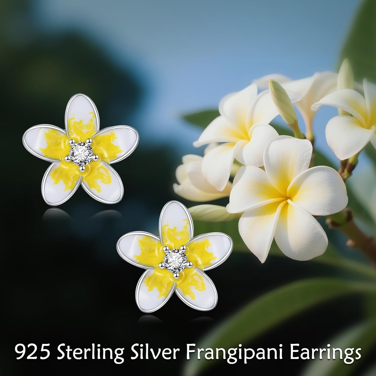Plumeria Earrings 925 Sterling Silver Hawaiian Stud Earrings Flower Jewelry Gifts for Women - Image 4
