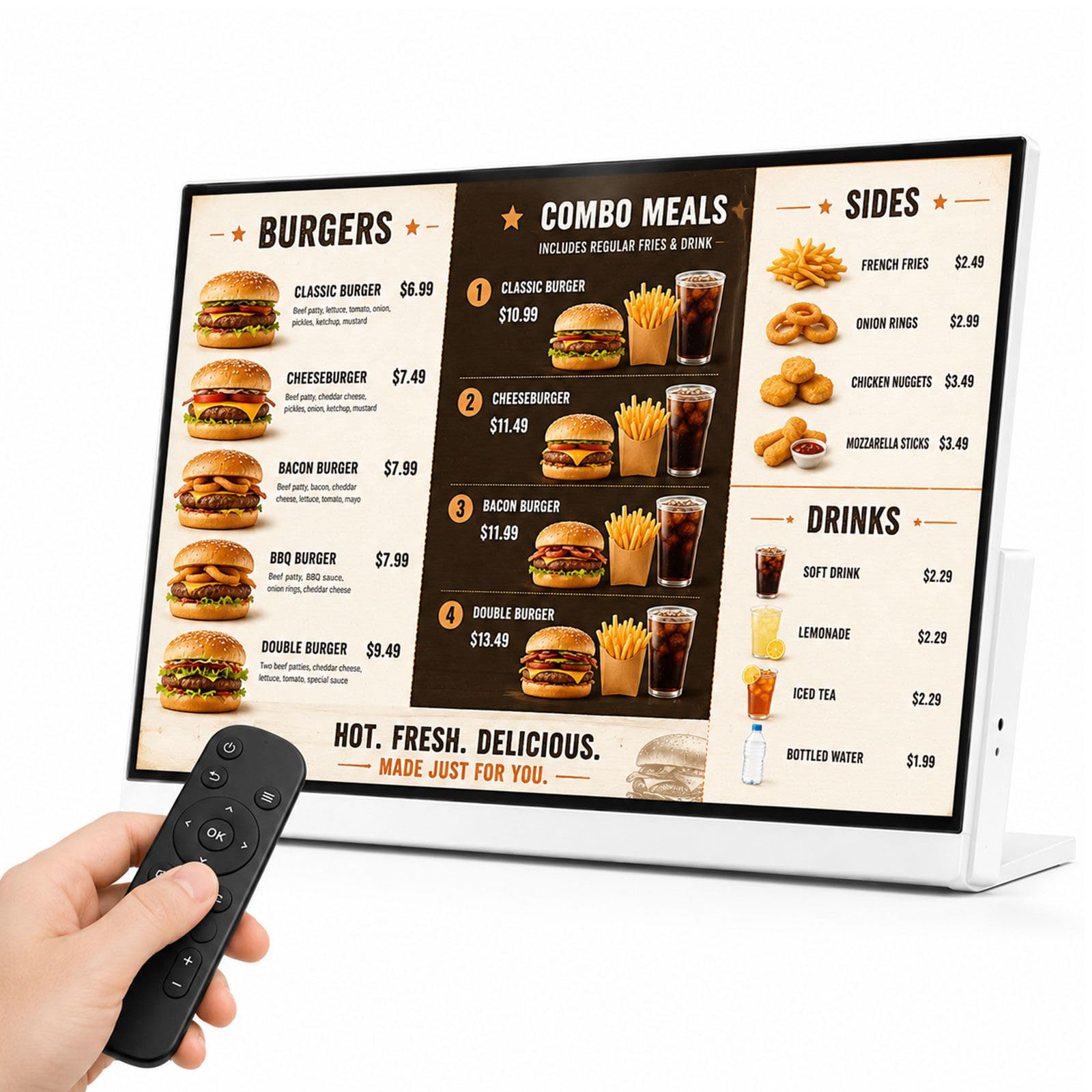 Panel de menú Digital Encendido y Apagado automático | Gran pantalla marco 2 mm pantalla multizona para cafeterías y comercios publicidad empresarial