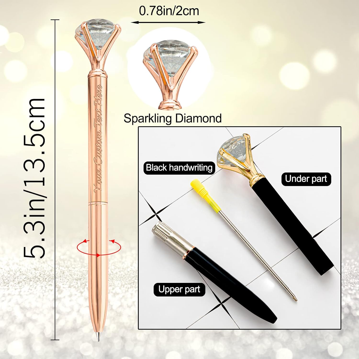 Personalized Diamond Crystal Ballpoint Pens Metal Engraved with Name Text Customized Gems Jewel Pens in Bulk Gift for Girl Birthday Anniversary White 40Pc