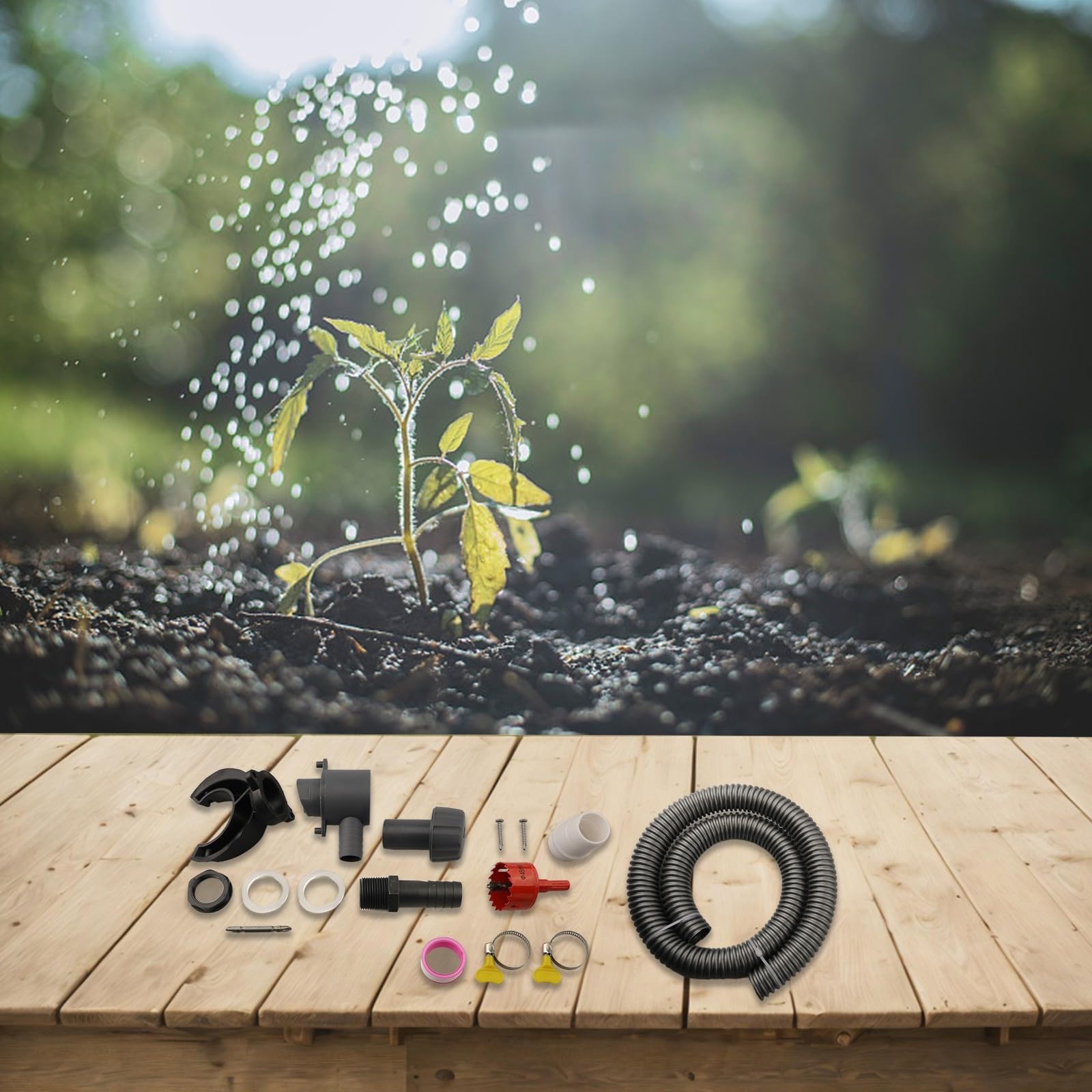 Kit de colector de agua de lluvia de PVC gris para tuberías de 70-110 mm con sistema de drenaje de techo de manguera de 50 cm o 100 cm para superficies de 85 a 90 m² (100 cm)