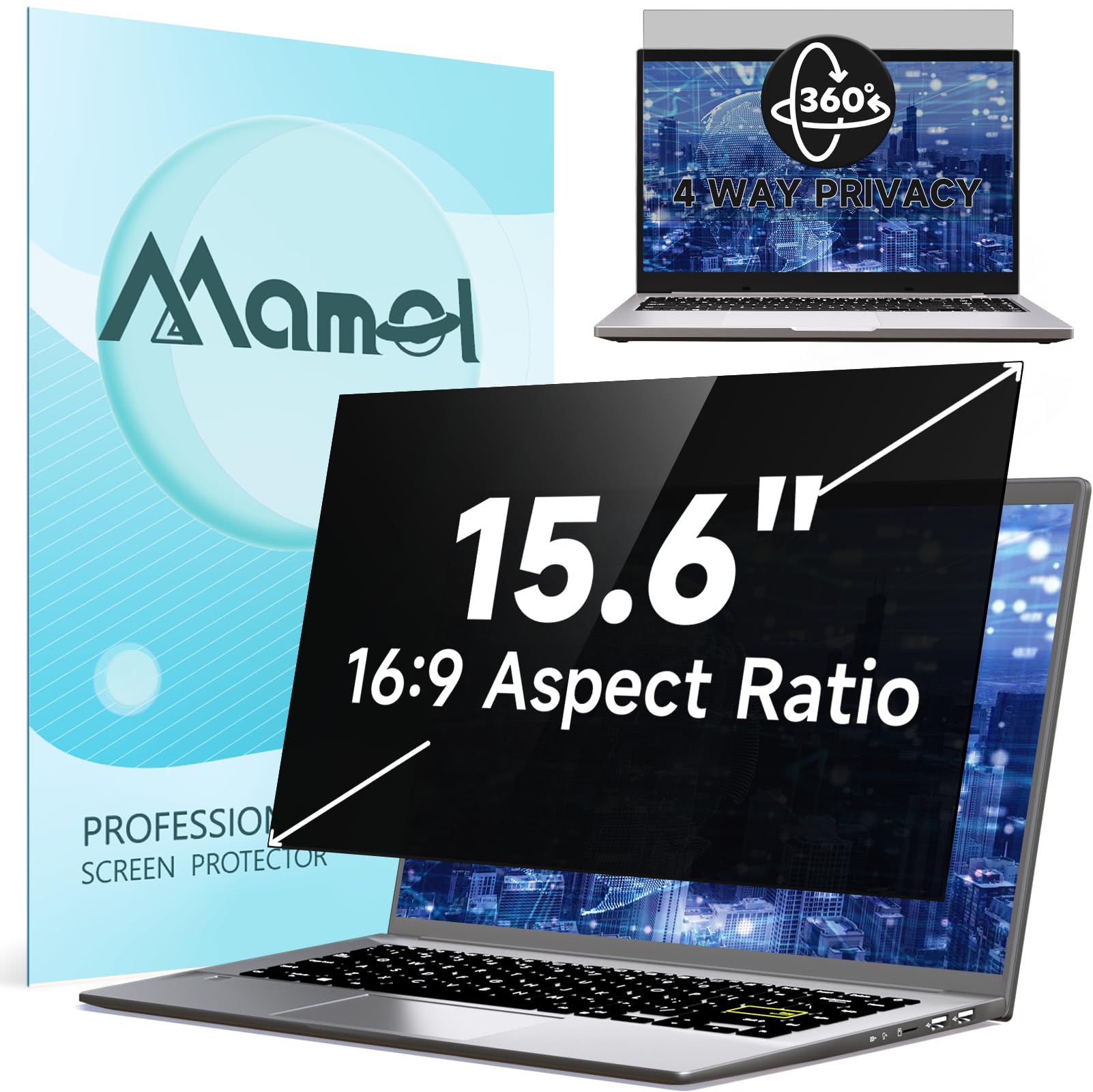 Mamol 360° Privacy Screen for Macbook Pro 13 Inch (2016-2022, M1, M2) & Air 13 inch (2018-2021, M1), Anti Glare Blue Light Filter, Nano No Glue Anti Spy Black Protector for Mac Pro 13'' Laptop — view 9