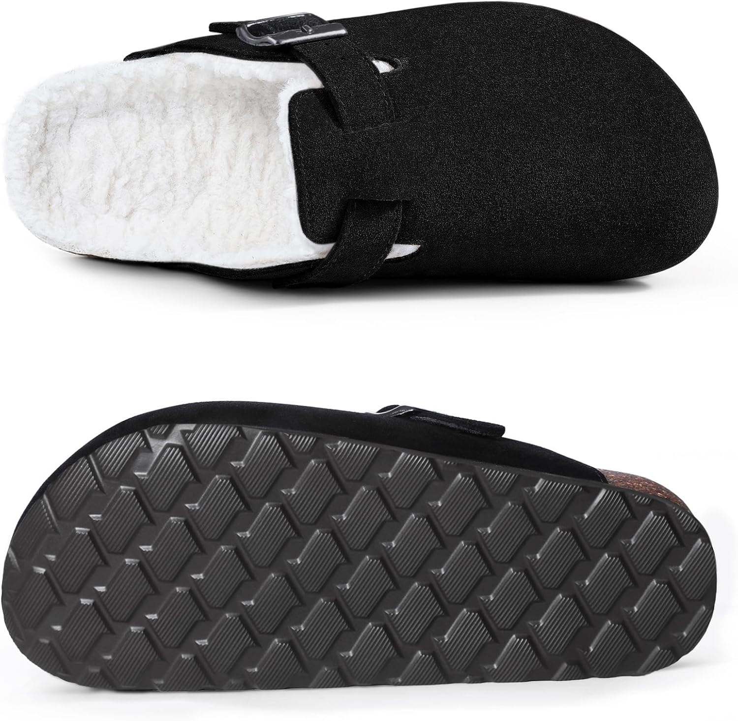 KIDMI Women's Fur Lined Suede Clogs Fuzzy Cork Footbed Mules Slip On Winter Potato Shoes - Image 3