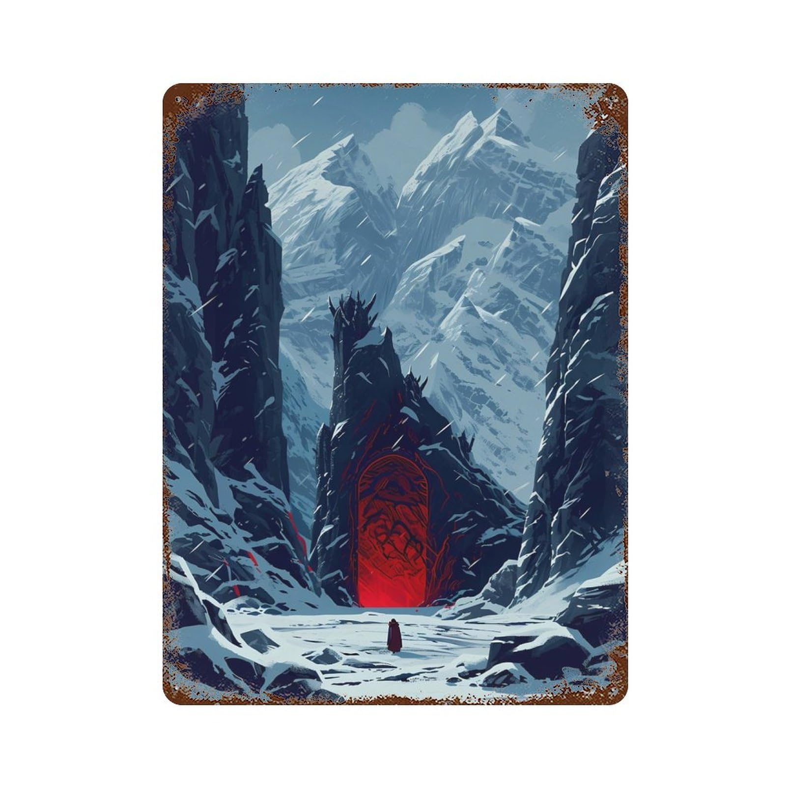 Hell Gate in Snowy Land 15.7"x11.8" Aged Metal Wall Plaque, Novelty Wall Decor for Shed, Workshop And Garage Wall Decor