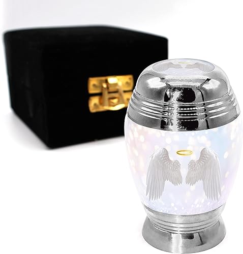 Miniatura 4 de Urnas de recuerdo de alas de ángel de la guarda para cenizas humanas con caja de regalo de terciopelo para recuerdos de cremación para cenizas, urna