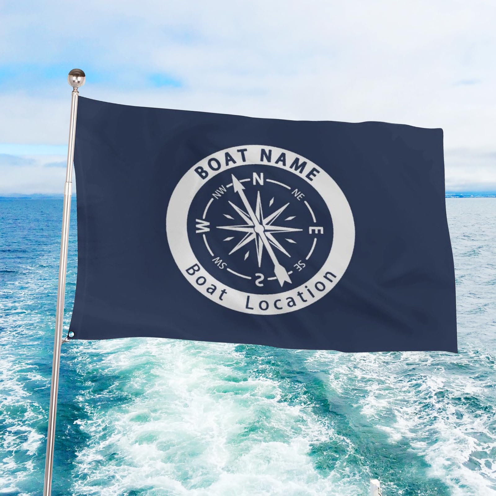 Personalized Double Sided Boat Flag for Outdoor, Custom Nautical Compass Flag with Boat Name & Location, Captain Gift, Nautical Outdoor Decor, 4 Sizes