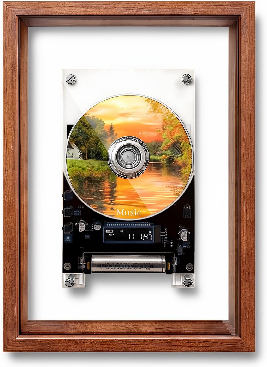 Denash Retro Music Photo Frame CD Player, Bluetooth Transparent Vertical CD Player, Wall & Desktop Mount, No Built in Speaker, HiFi Sound for Home Decor, Festival Gift