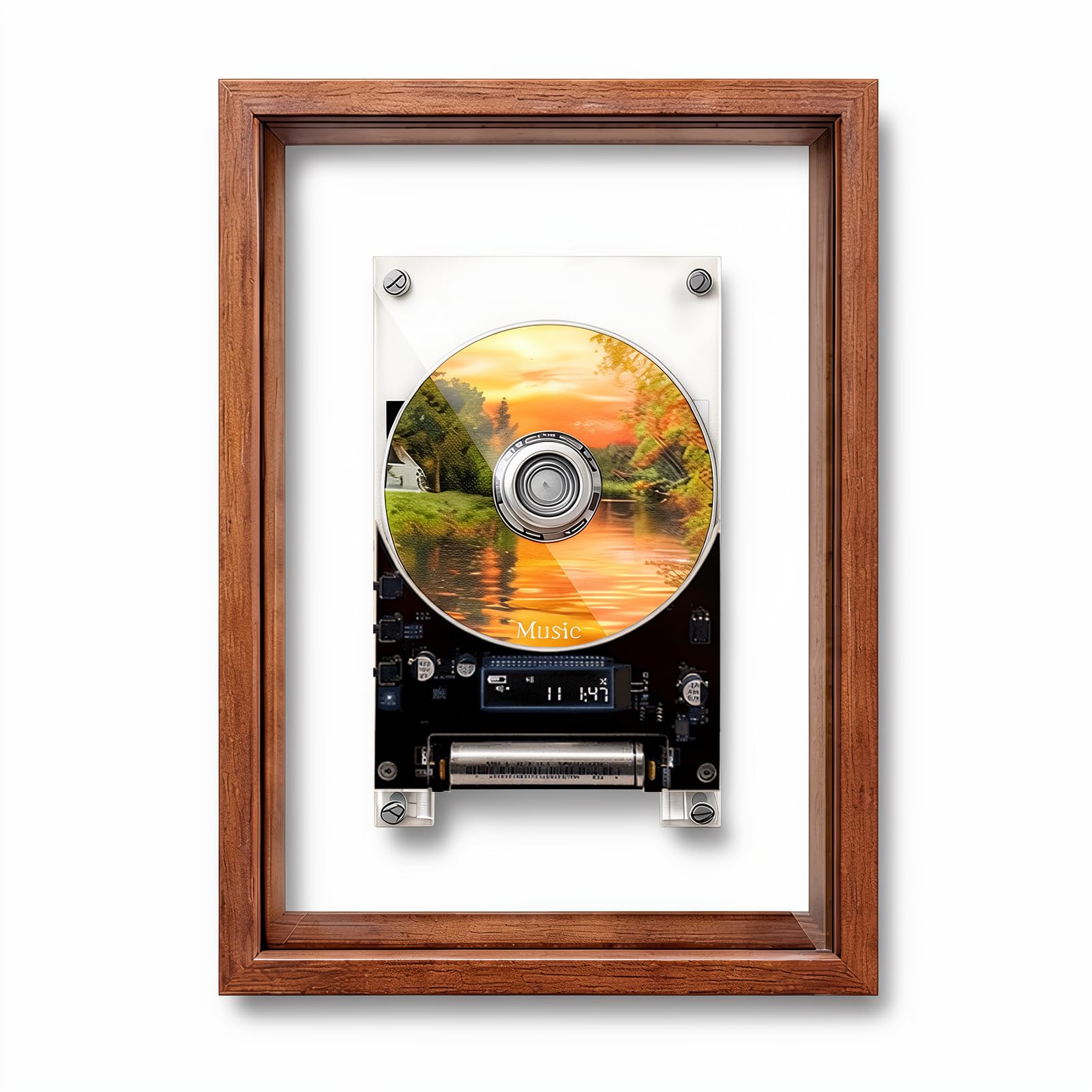 Denash Lettore CD a Forma di Cornice Portafoto in Stile retrò, Lettore CD Verticale Trasparente Bluetooth, Montaggio a Parete/scrivania, Senza Altoparlante Integrato, Suono HiFi