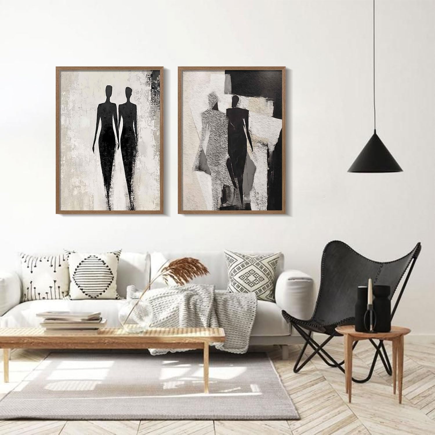 2 Pcs Framed Abstract Figure Wall Art Modern Black and White Minimalist Canvas Prints for Living Room Bedroom Bathroom Studio 12x16 Inch Ready to Hang
