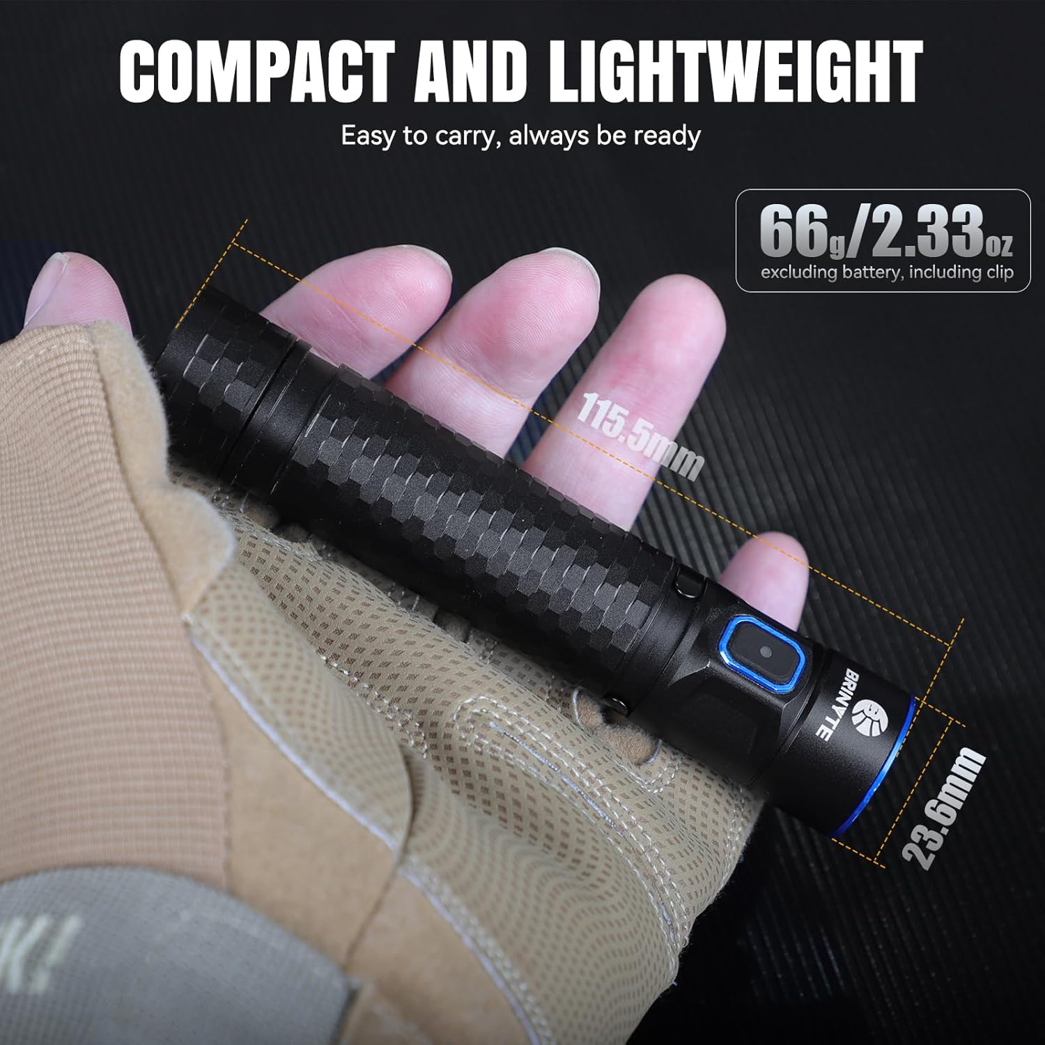 Brinyte E18 Rechargeable LED Flashlight Work Light with Magnetic Base for Hands-Free Lighting, 1200 Lumens Compact Bright EDC Pocket Light, IP68 Waterproof for Home, Outdoors, and Emergency