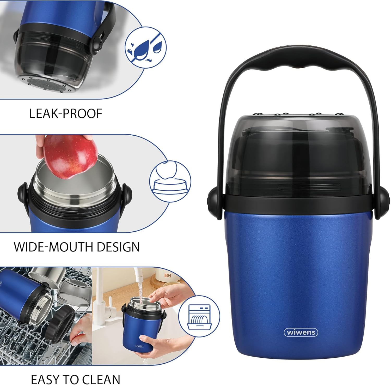 32oz Lunch Containers for Adults Kids Soup Thermo for Hot Food Jar Stainless Steel Insulated Vacuum Leak Proof Wide Mouth Thermal Bento Box with Spoon and Tritan Lid - Image 5