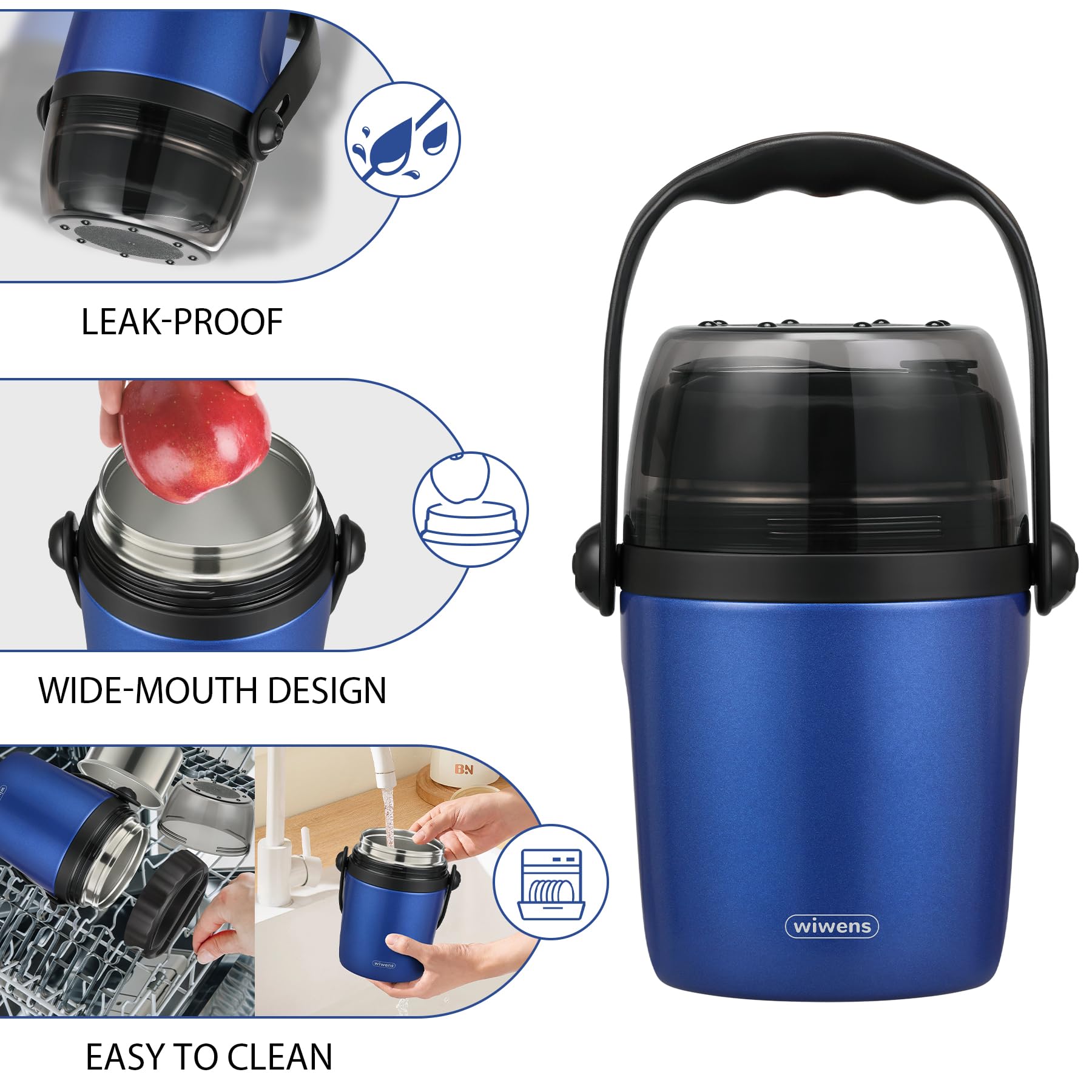Lunchbehälter für Erwachsene, Suppe, Thermo für heiße Speisen, Edelstahl, isoliert, vakuumdicht, breite Öffnung, Thermo-Bento-Box mit Löffel, 907 ml