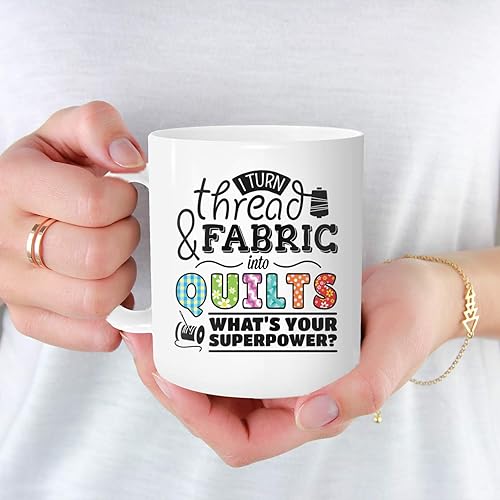 Miniatura 6 de Taza de café con texto en inglés "I Turn Fabric and Thread Into Quilts What's Superpower", ideal para regalos de cumpleaños, 11 onzas
