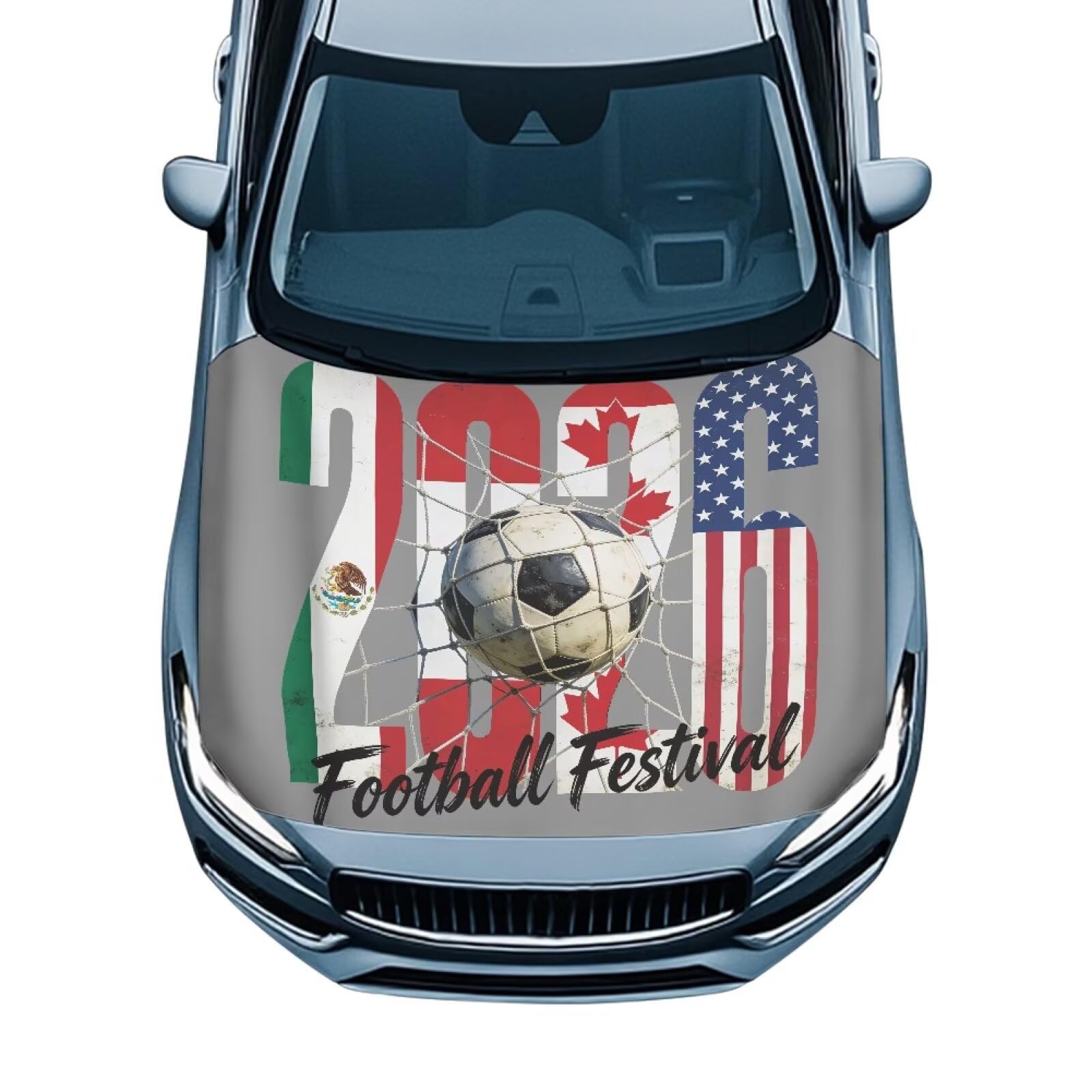 2026 Football Festival Car Hood Cover Stretch Car Hood Cover Wrap Fashion Car Bonnet Banner Automotive Hood Covers Accessory Decorative Universal Fit for Most Cars Sedans