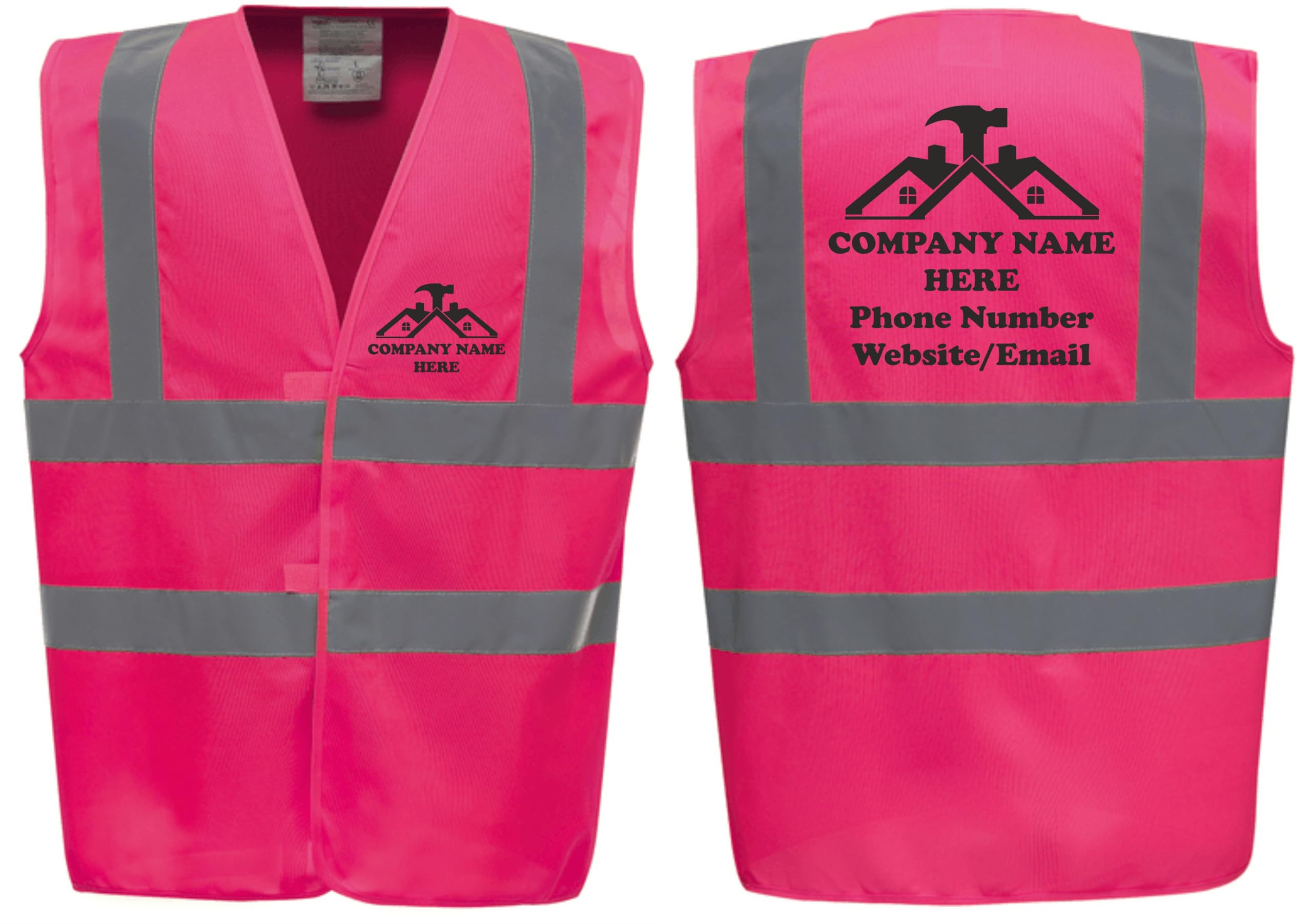 Custom Printed Personalised Hi Vis Vests – Add Your Roofing Company Details, Ideal for Roofers & Construction Workers by Brook Hi Vis (Pink, Small)
