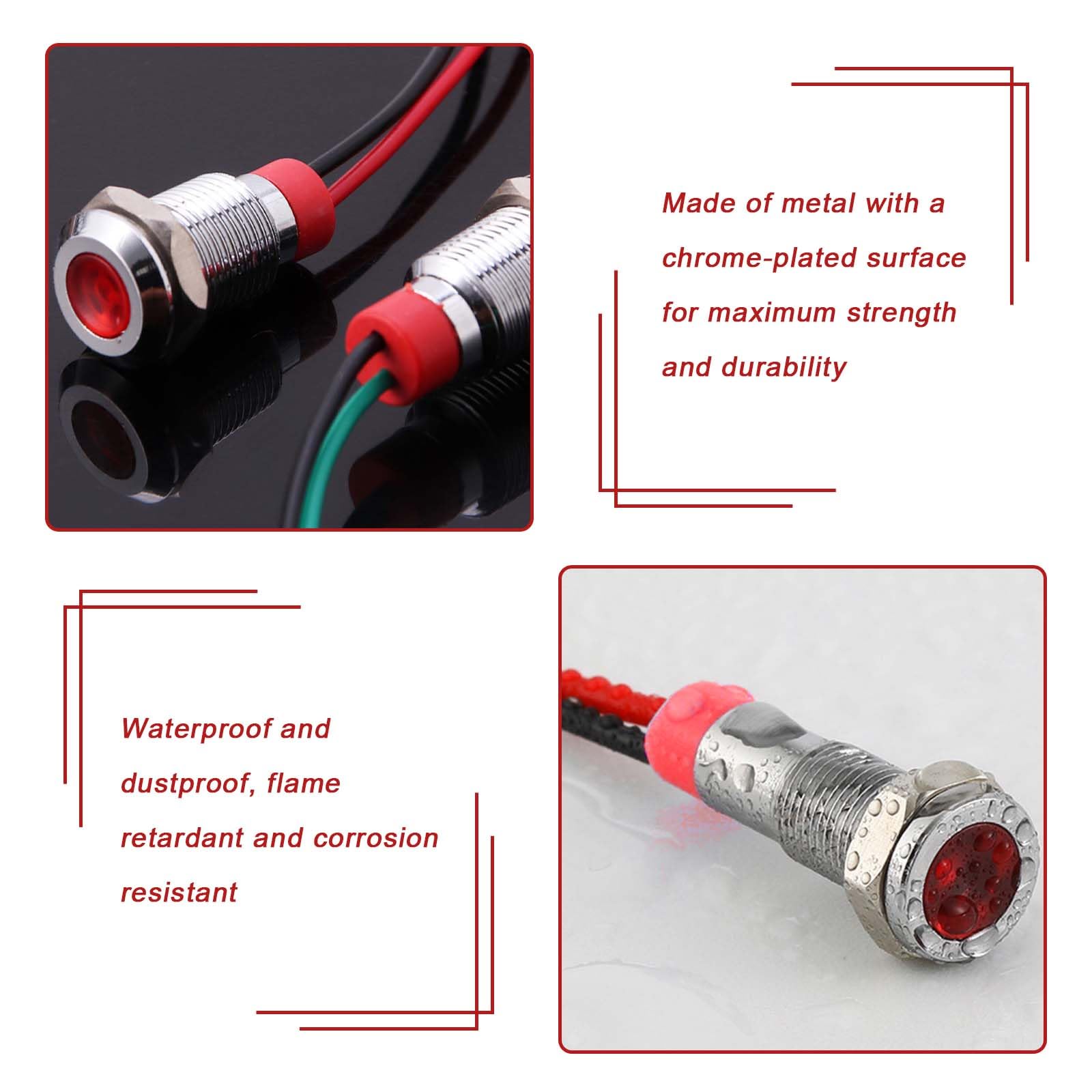 GTIWUNG 10er Set 6 Mm LED-Kontrollleuchten – 12 V DC, Metall, Wasserdicht, Mit Kabel, In Rot/Gelb/Blau/Grün/Weiß – Perfekt Für Schalttafeln