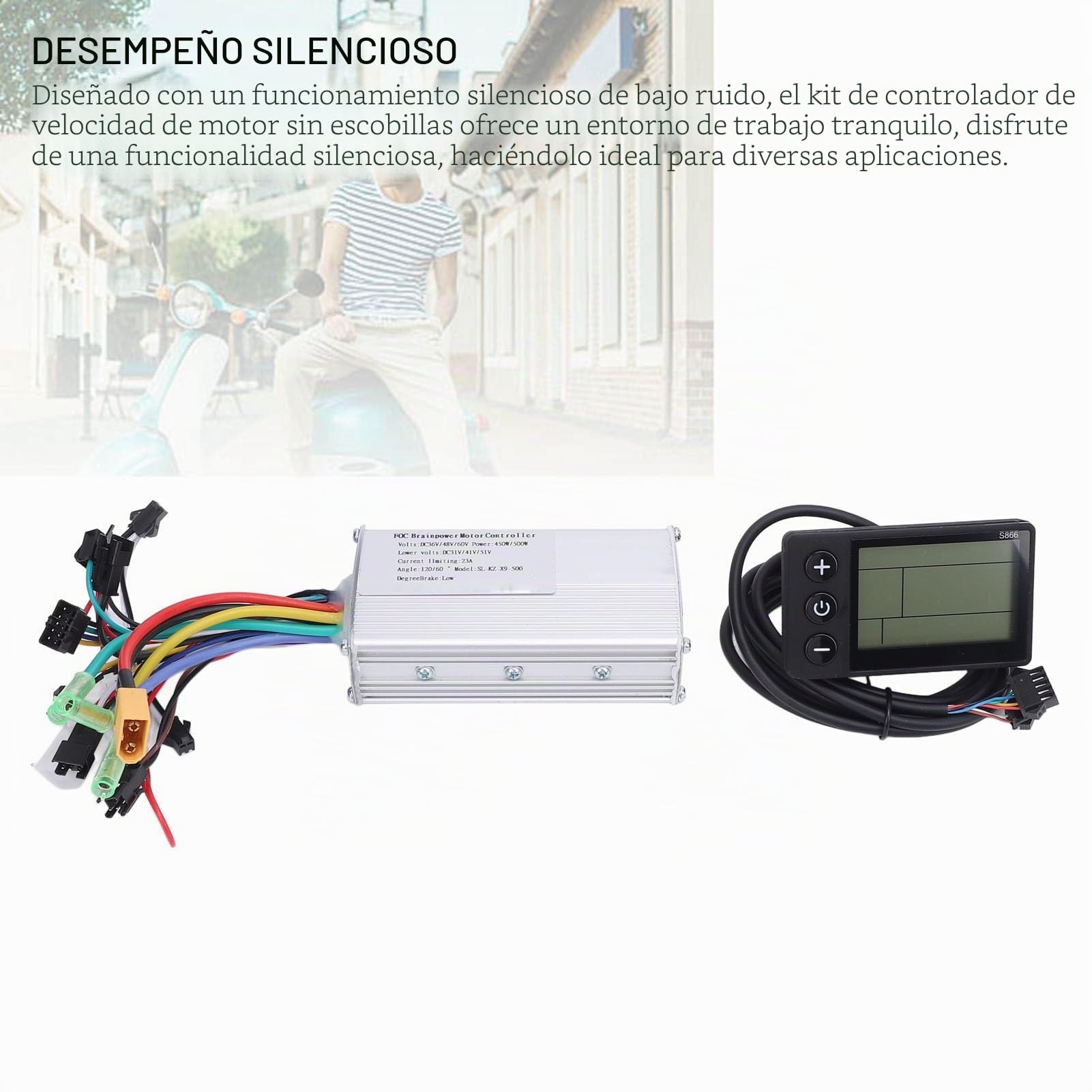 BuyWeek Kit de Controlador de Motor para Bicicleta Eléctrica, Controlador de Onda Sinusoidal 36V 48V 60V 450W 500W con Panel LCD S866