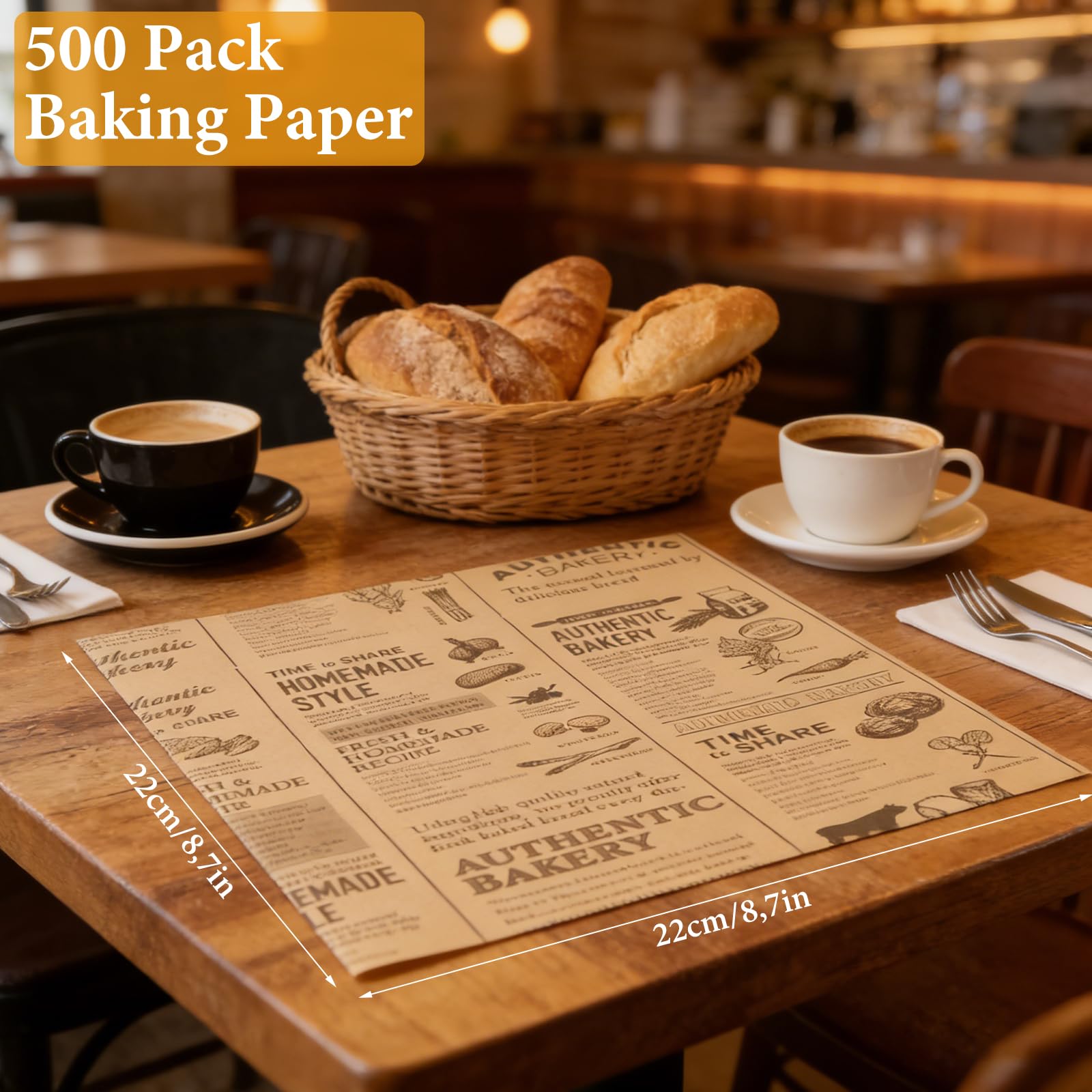 500 Stück Backpapier Zeitungsoptik, Burger Papier 22 x 22 cm, Wachspapier für Lebensmittel, Fettdichte Deli Papierblätter für Pommes, Sandwiches, Kuchen und Snacks
