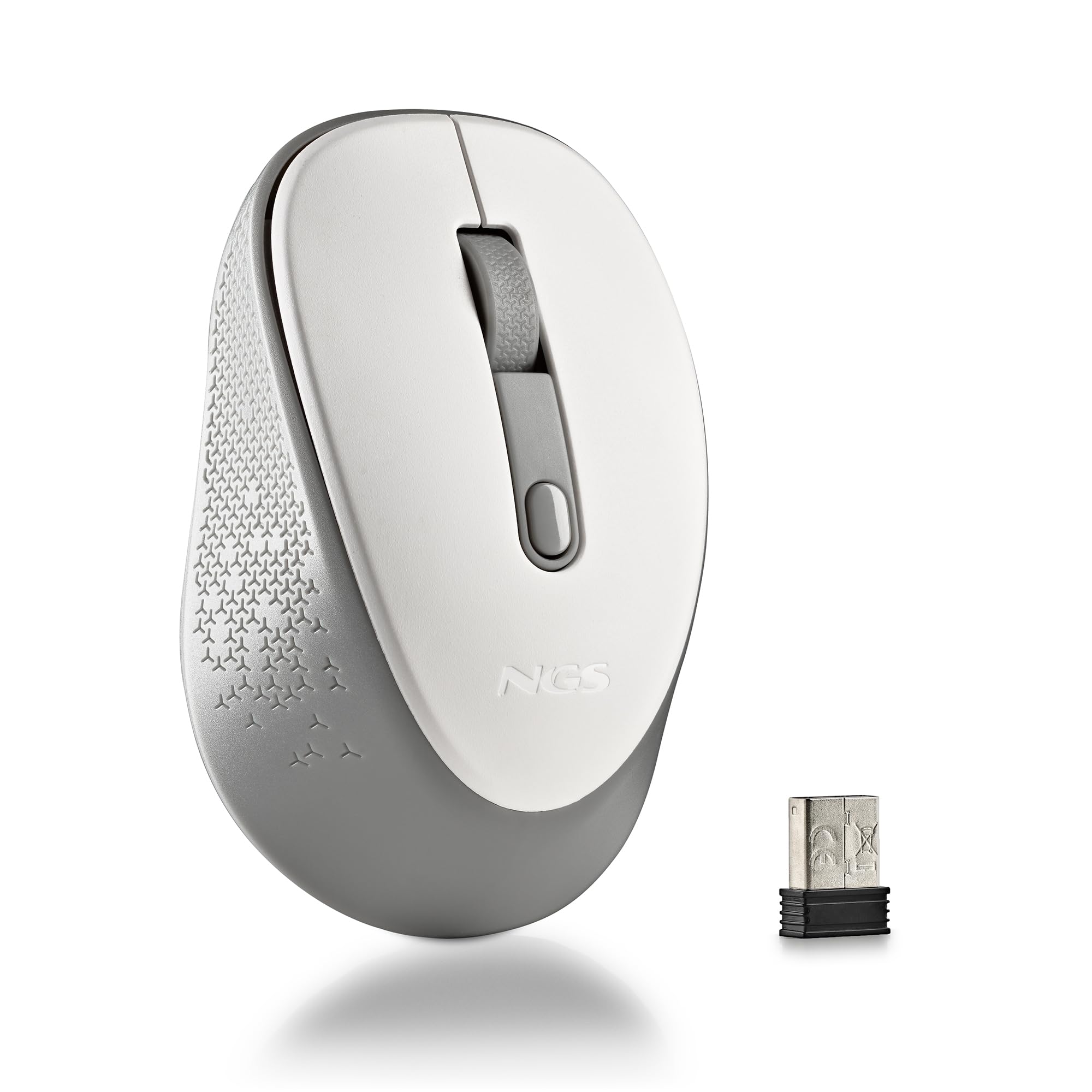 NGS Dew White Wireless Optical Mouse, Ergonomic Mouse, Quiet Wireless Laptop Mouse, High Precision with Nano Receiver, Ambidextrous, 800/1600 Adjustable DPI, Plug & Play