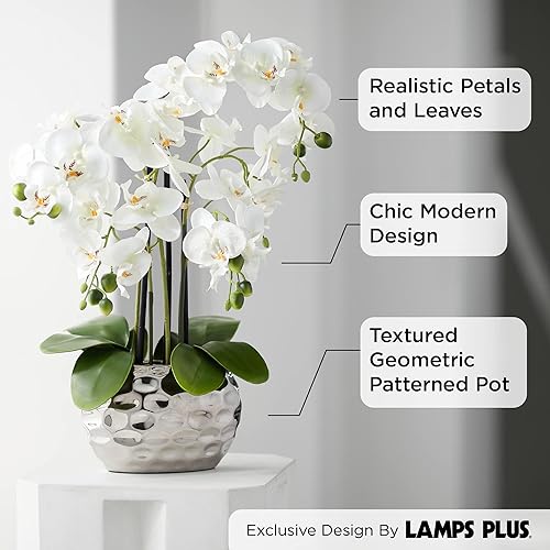 Miniatura 3 de Dahlia Studios - Orquídea blanca de imitación en maceta de cerámica color plateado