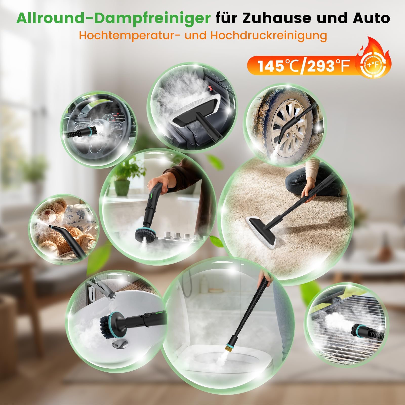 Granarbol 1800ml -2500W Dampfreiniger, 8s Heizung 275°F/145°C Entfernt Fett