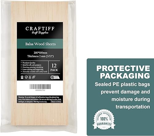 Miniatura 6 de 12 hojas de madera de balsa sin terminar de 8 x 4 pulgadas de grosor para manualidades, 0.079 in de grosor Craftiff