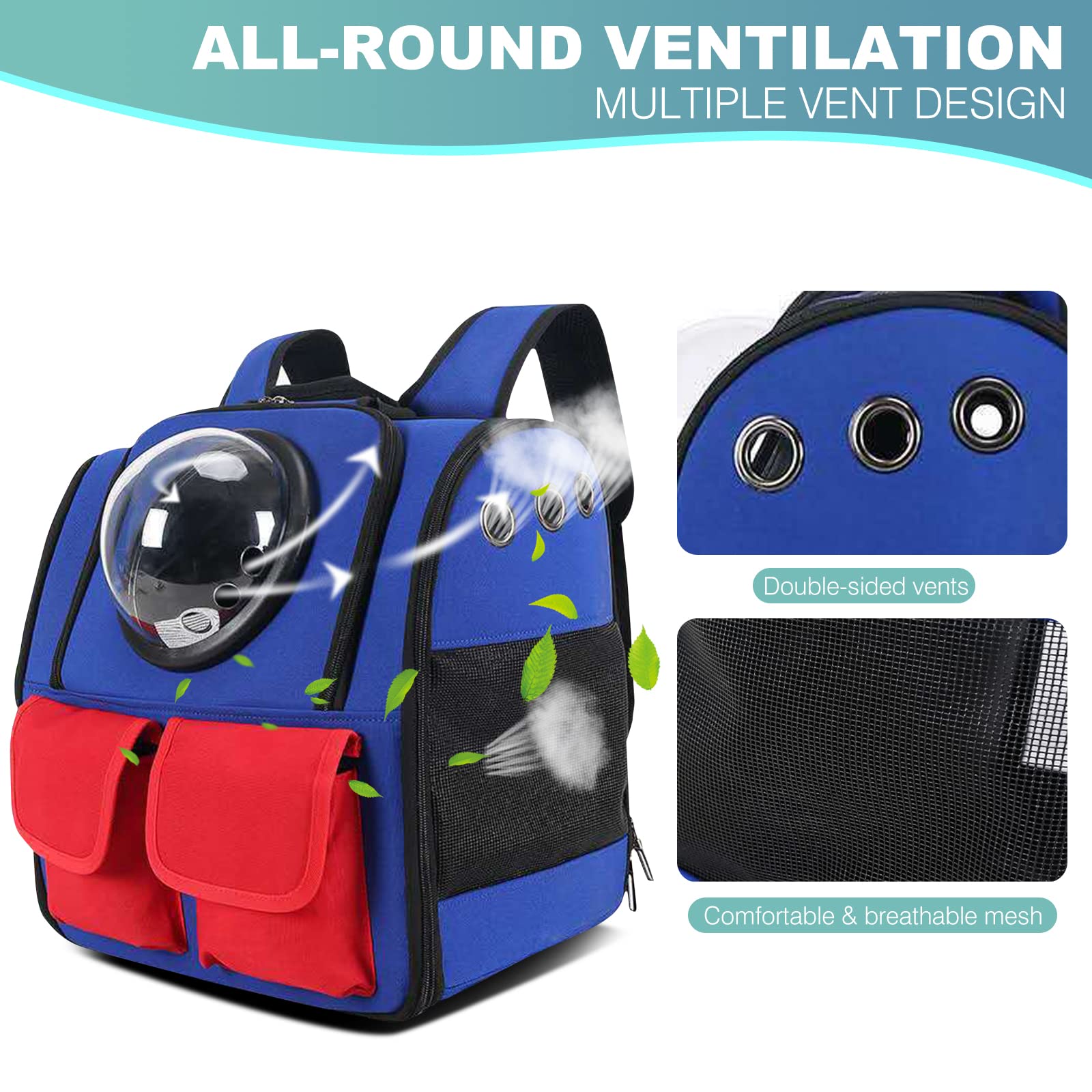 PETCUTE Mochila para Gatos,Mochila Transportín Perro,Plegable Mochila para Transporte de Mascotas con Cápsula Espacial Ventilada,Mochila Transportín Gato con Cama de Felpa Suave,Aerolínea Aprobada