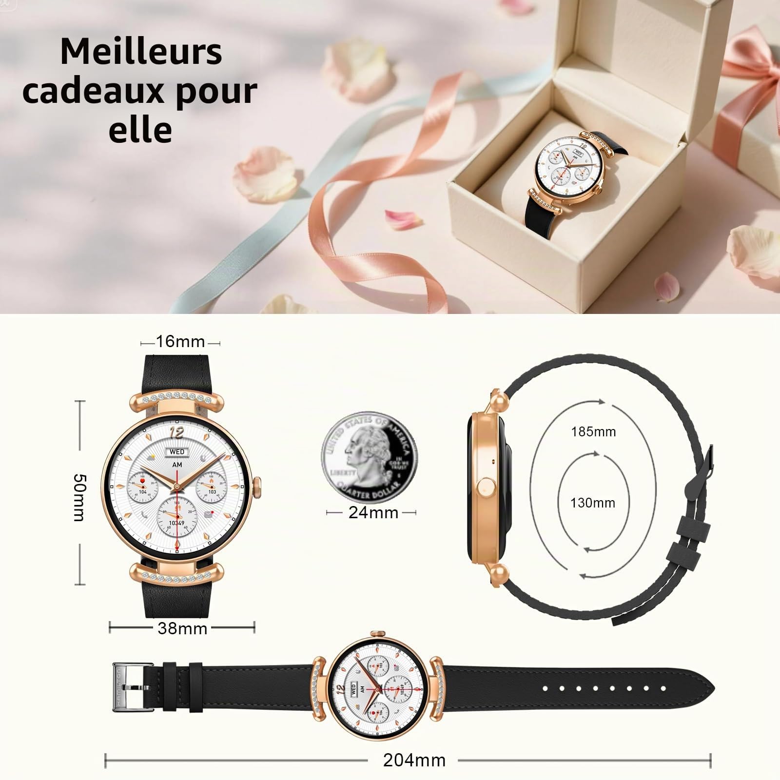 Jugeman Montre Connectée Femme avec Appel Bluetooth, 1.2" Smartwatch, Noir | Fréquence Cardiaque/SpO2/Sommeil Montre, 100+Mode Sportifs Montre, IP68 étanche Fitness Podomètre Compatible pour Android iOS